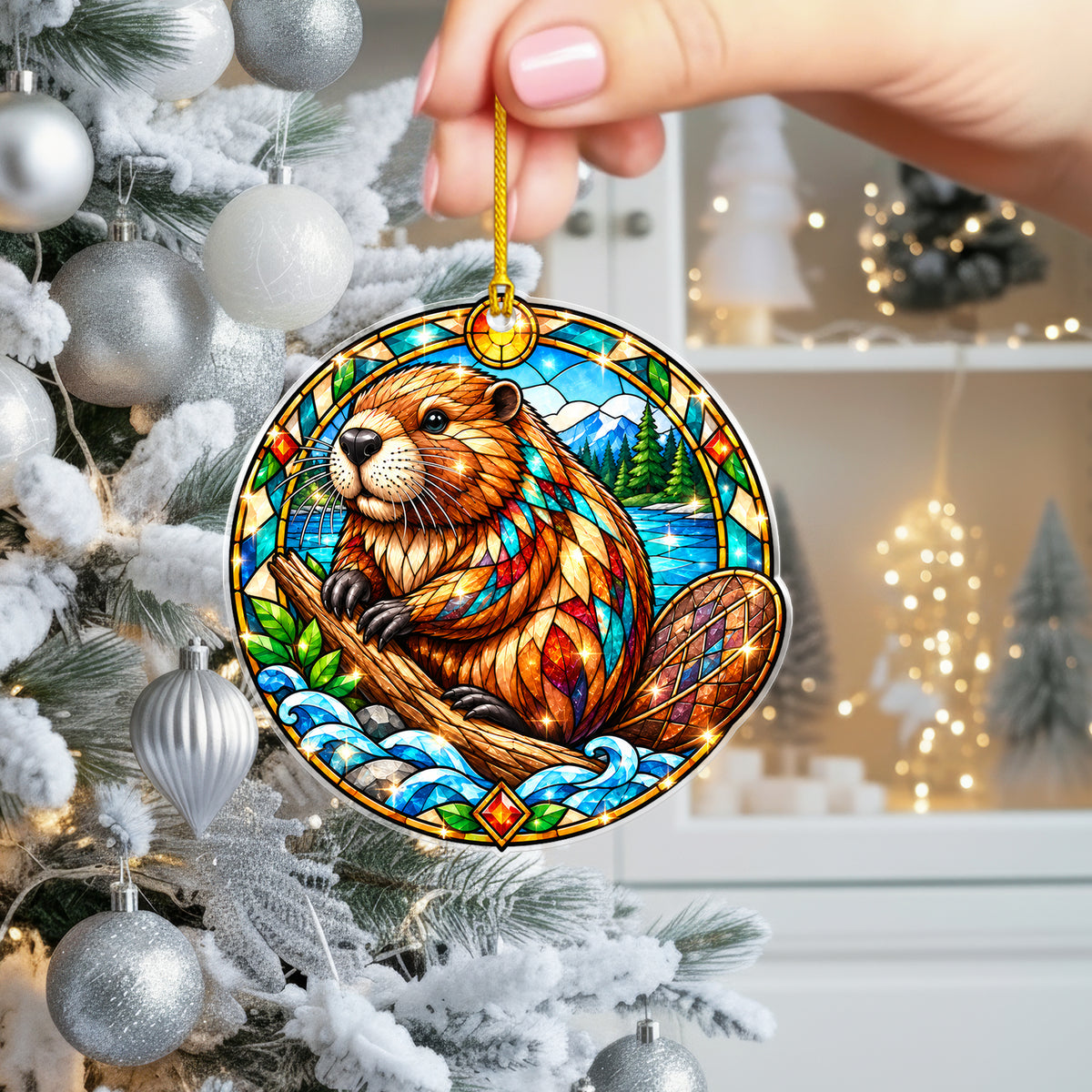 Beaver Acrylic Ornament Stained Glass Style Christmas Decor
