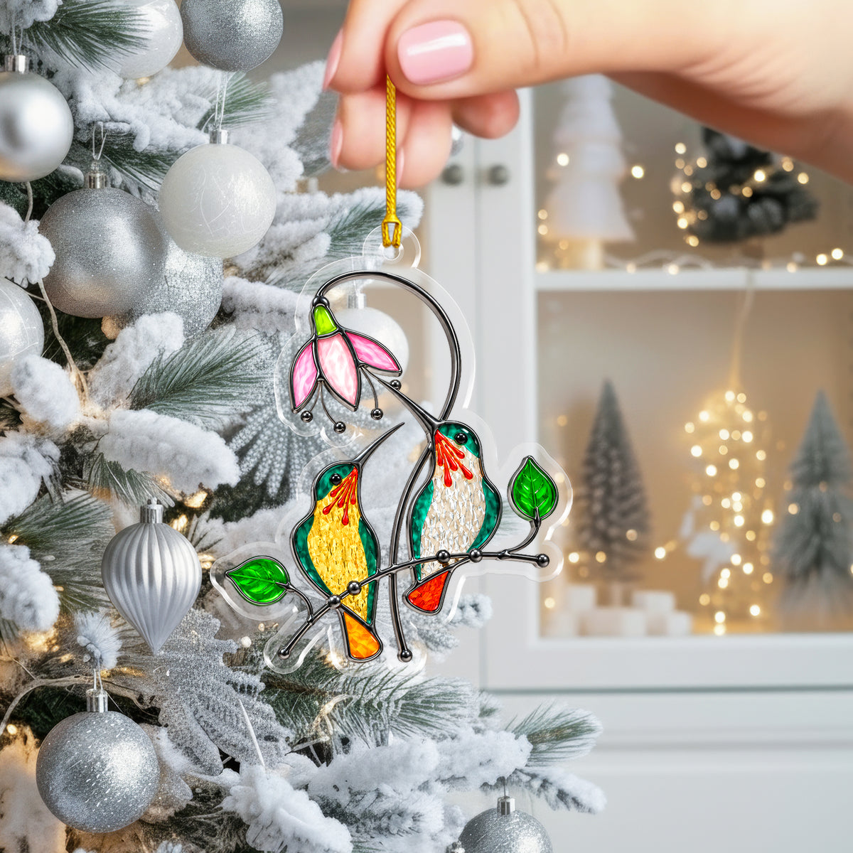 Hummingbird Acrylic Ornament, Stained Glass Christmas Decor