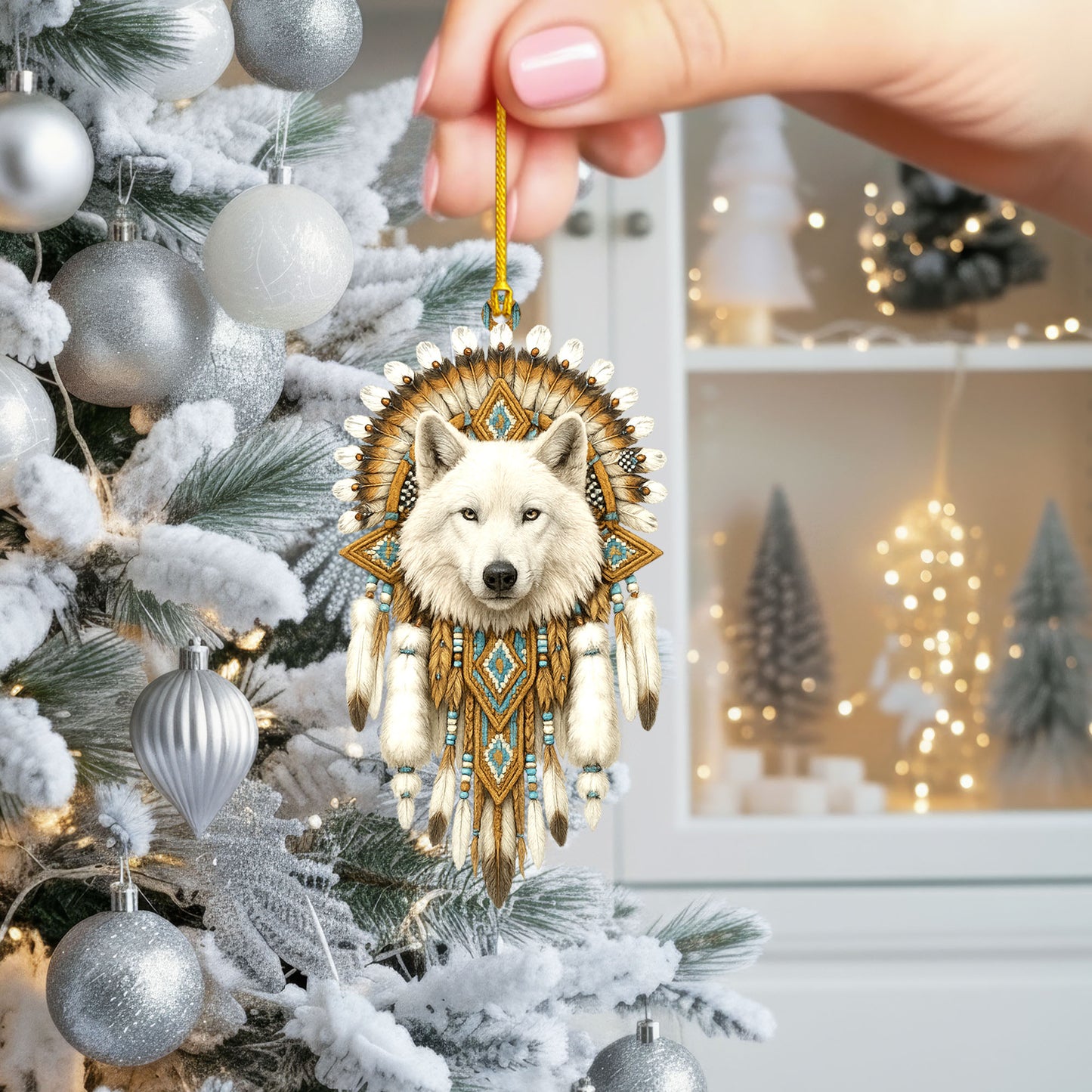White Wolf Dreamcatcher- Indigenous Inspired - Unique Christmas Gift Decor Flat Acrylic