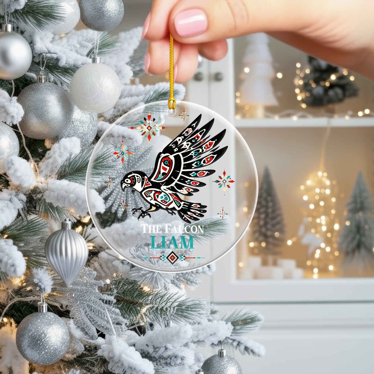 Personalized Falcon Acrylic Ornament, Indigenous Inspired Bird Art, Custom Name Gift