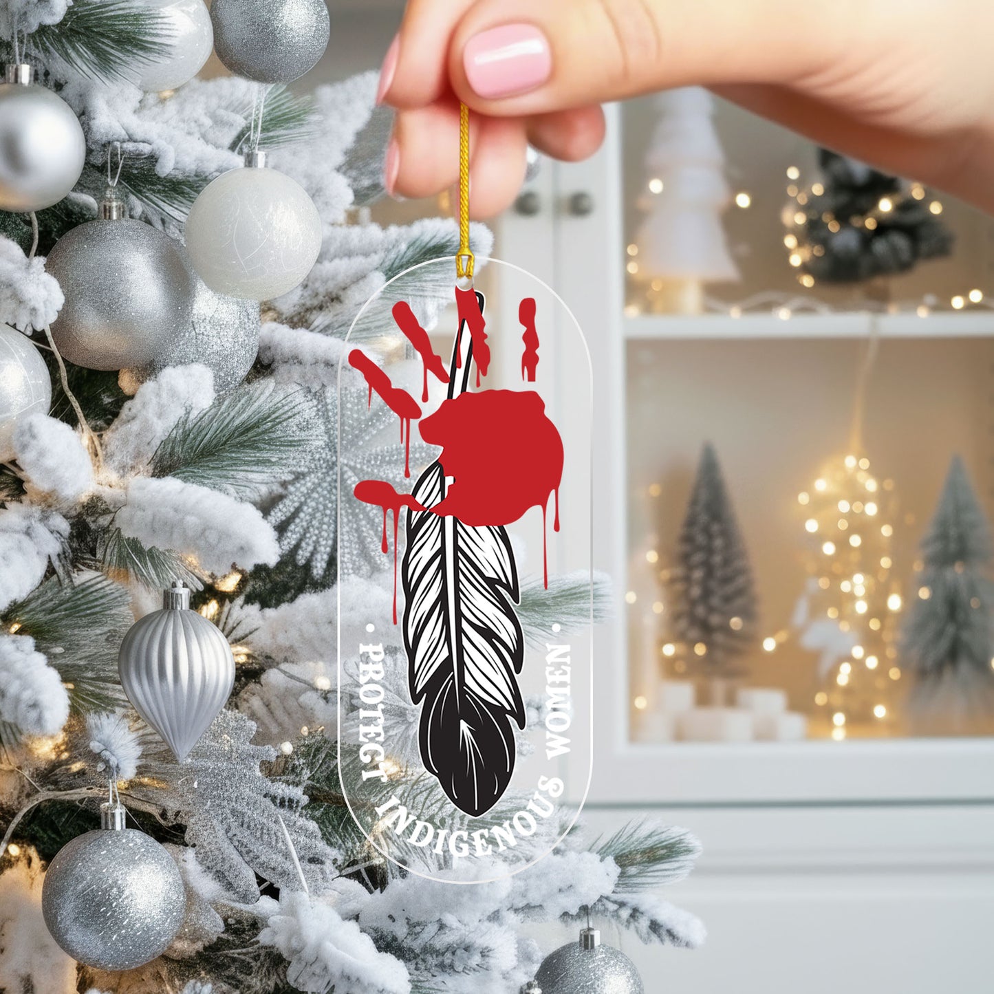 Protect Indigenous Women - MMIW Red Handprint Feather - Unique Christmas Gift Decor Flat Acrylic