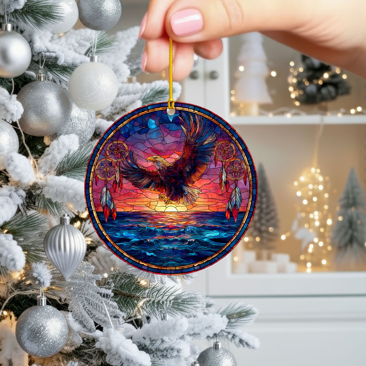 Flying Eagle Sunset Ocean Scene with Dreamcatchers Christmas Gift Decor Flat Acrylic