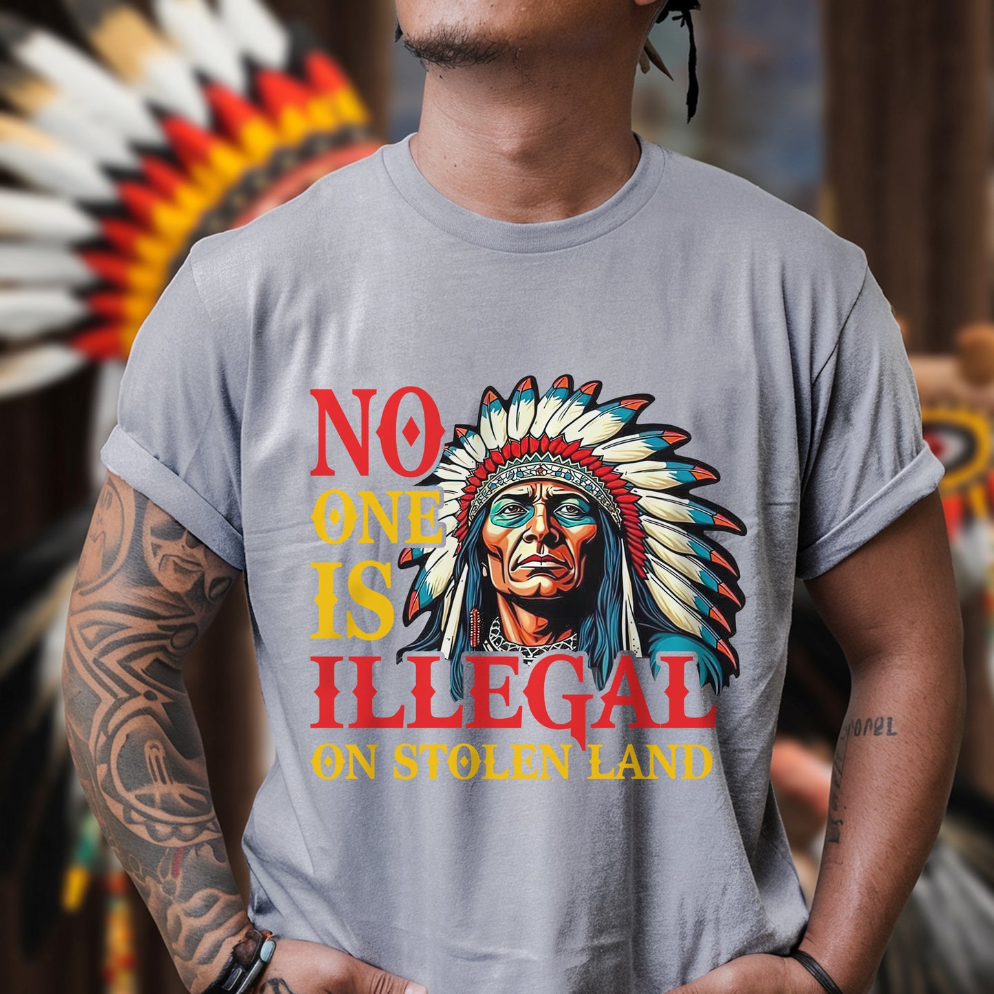 No One Is Illegal On Stolen Land. We Walk On Native Land Style 7 - One Side Unisex T-Shirt/T-Shirt V-Neck/Hoodie/Sweatshirt