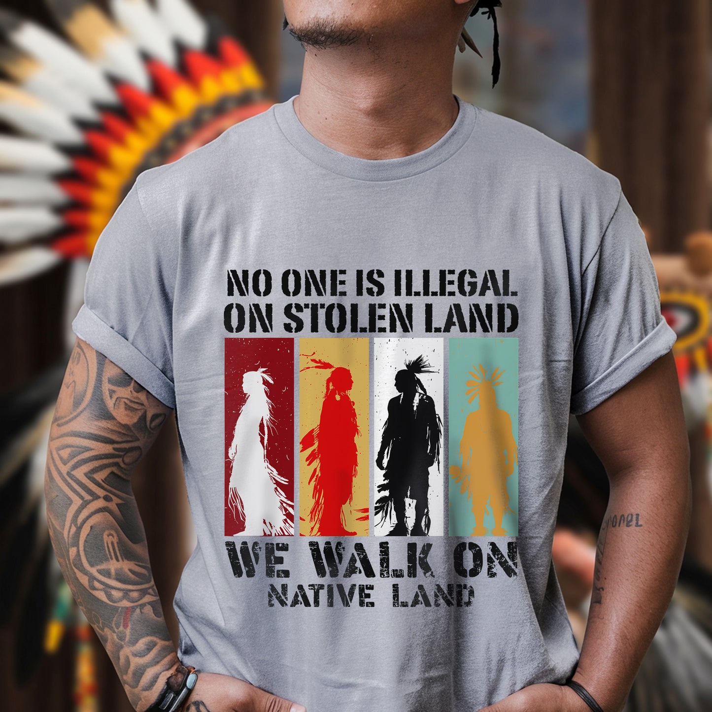No One Is Illegal On Stolen Land. We Walk On Native Land Style 9 - One Side Unisex T-Shirt/T-Shirt V-Neck/Hoodie/Sweatshirt