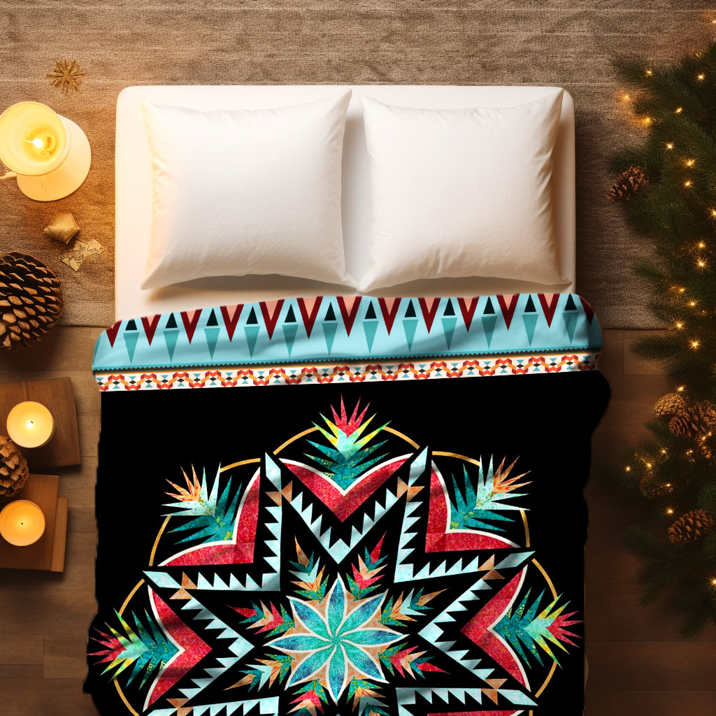 Sacred Star Navajo-Inspired Blanket - Vibrant Tribal Pattern on Black