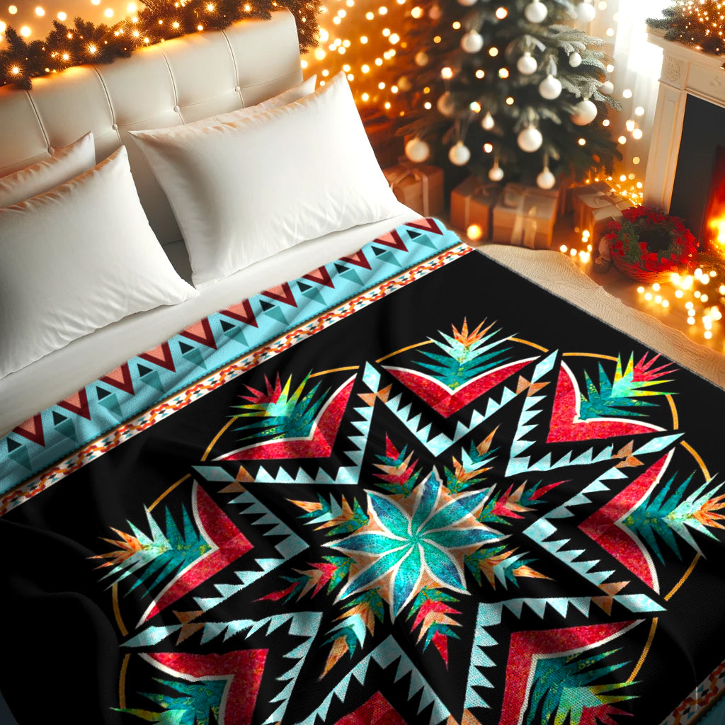 Sacred Star Navajo-Inspired Blanket - Vibrant Tribal Pattern on Black