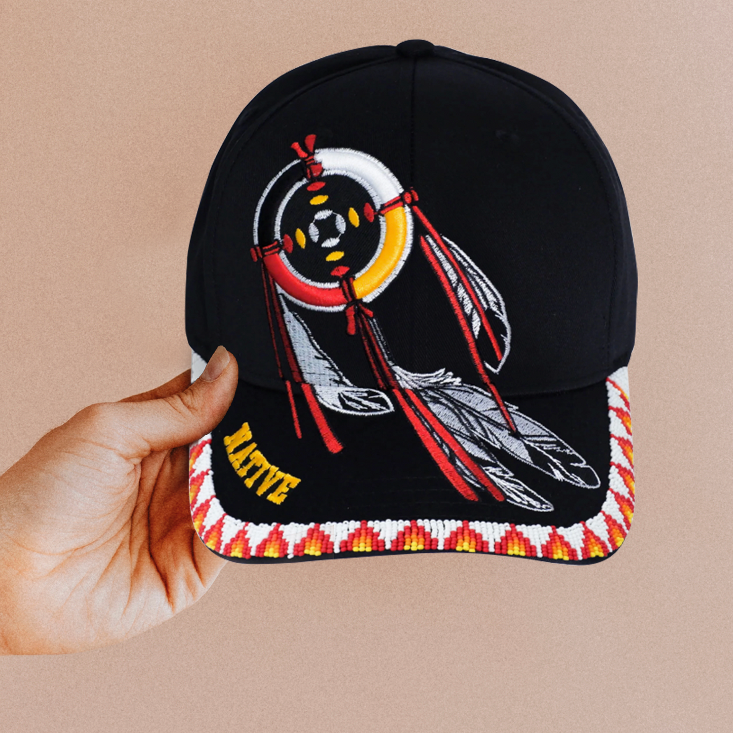 SALE 50% OFF - Dreamcatcher Embroidered Beaded Baseball Cap With Brim Unisex Native American Style