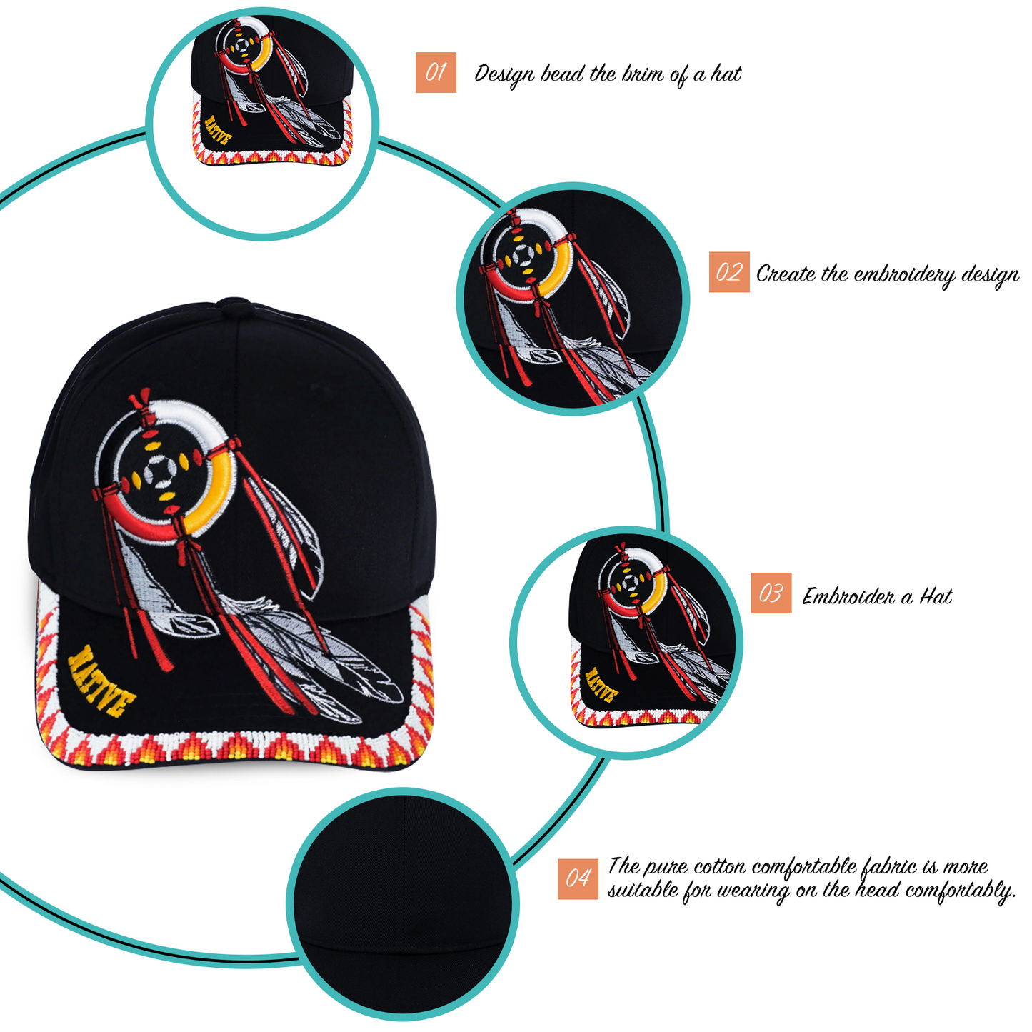 SALE 50% OFF - Dreamcatcher Embroidered Beaded Baseball Cap With Brim Unisex Native American Style