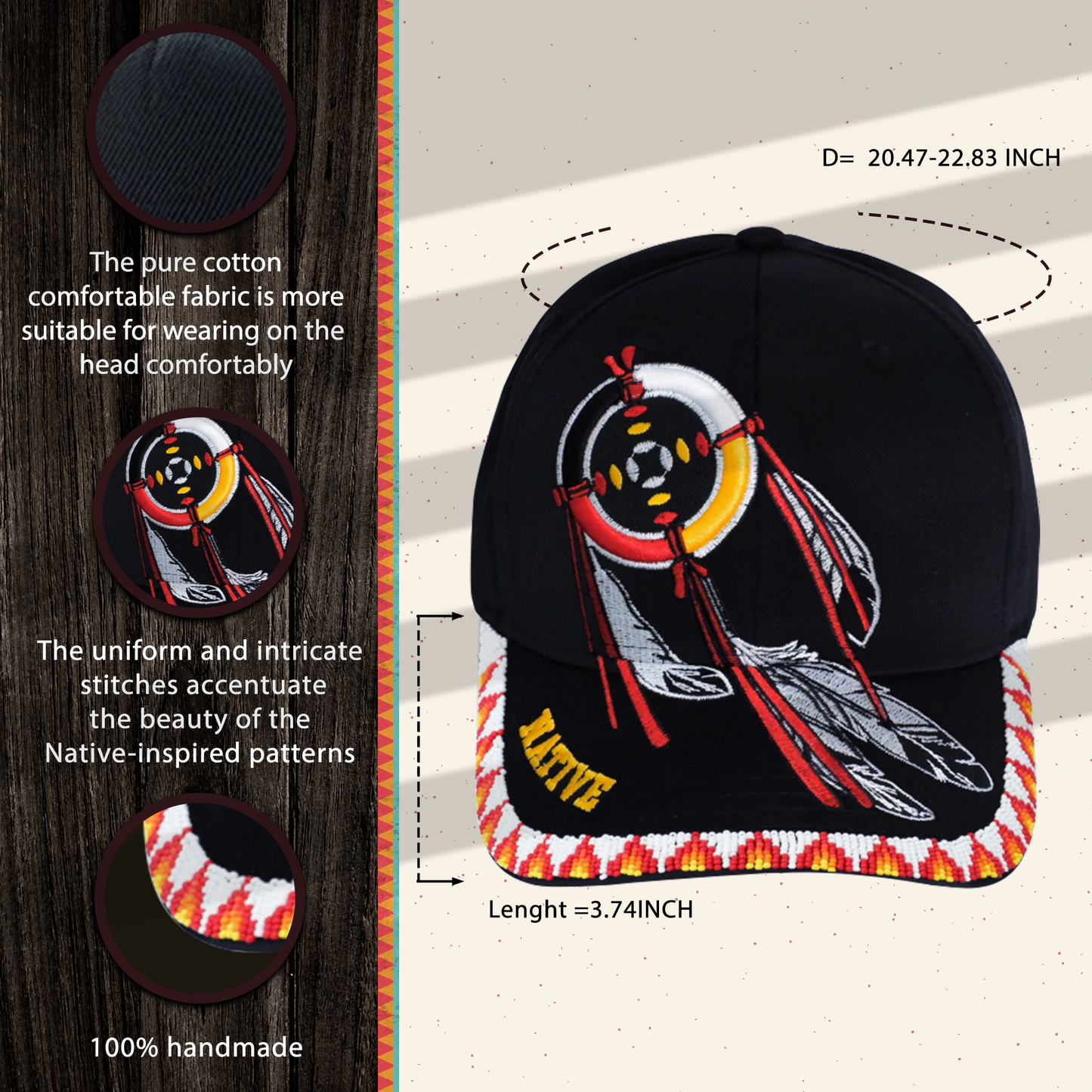 SALE 50% OFF - Dreamcatcher Embroidered Beaded Baseball Cap With Brim Unisex Native American Style
