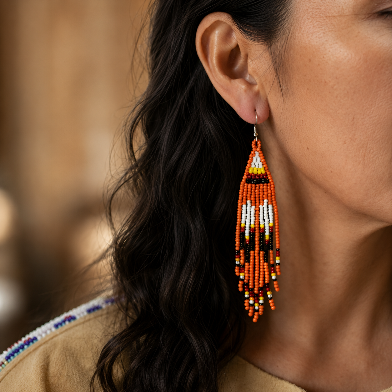 Children’s Journey - Every Child Matters Beaded Earrings, Handmade Orange Seed Bead