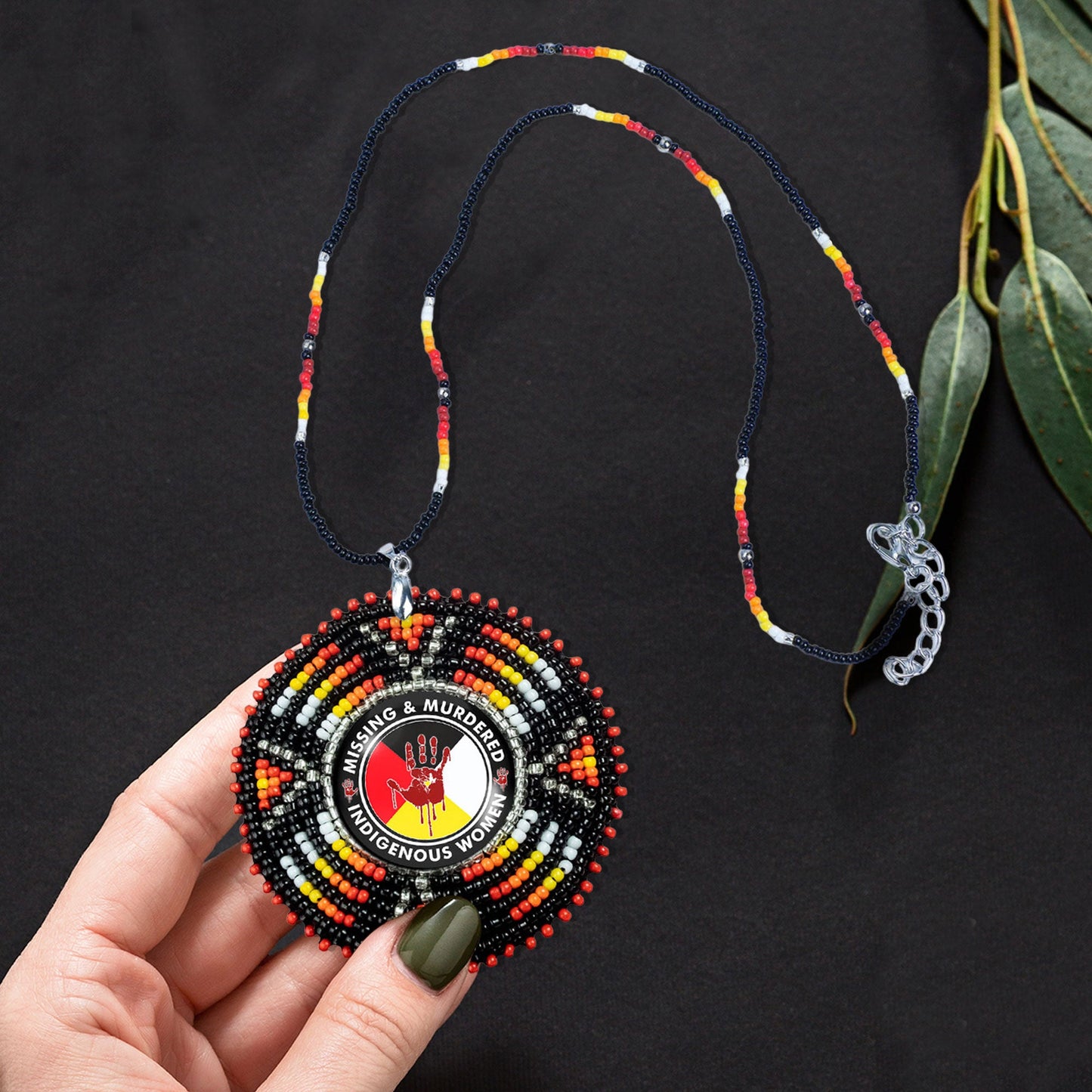 MMIW Sunburst Handmade Beaded Wire Necklace Pendant Unisex With Native American Style