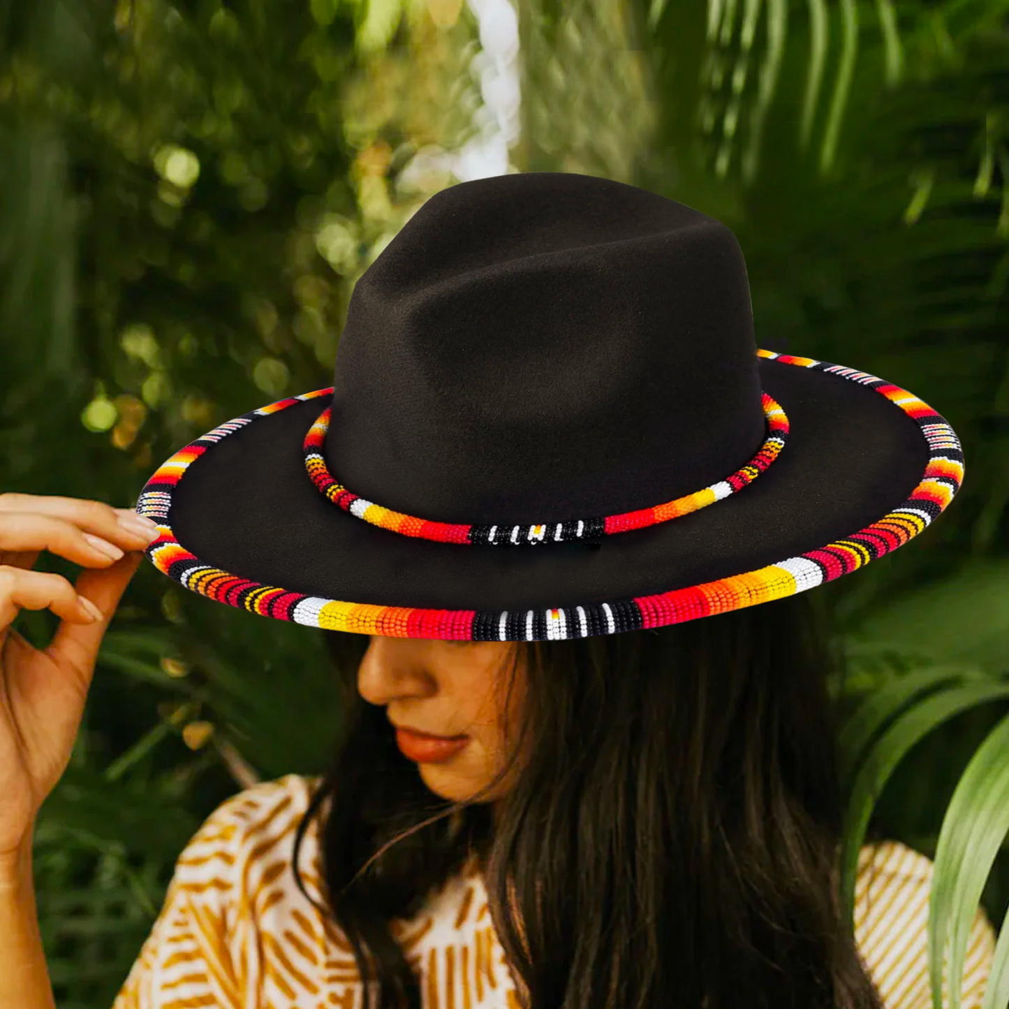 Payette Pattern Fedora Hatband For Men Women Beaded Brim With Native American Style