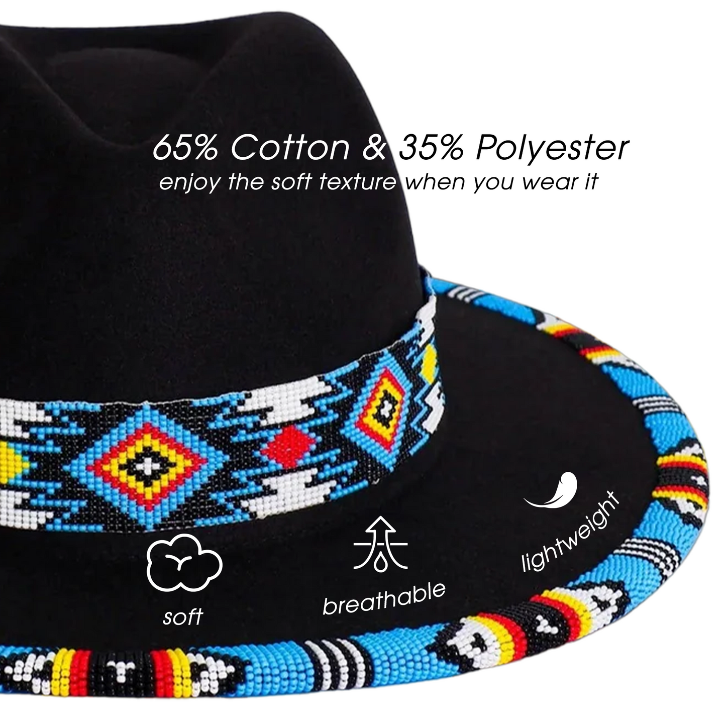 Payette Pattern Fedora Hatband For Men Women Beaded Brim With Native American Style
