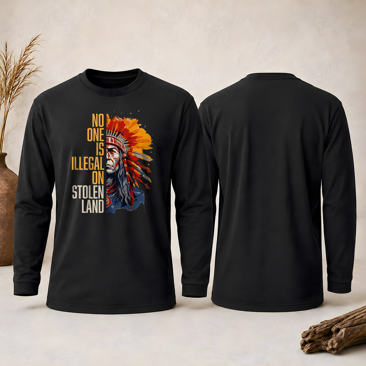 No One Is Illegal On Stolen Land - Native American Chief Unisex Long Sleeve
