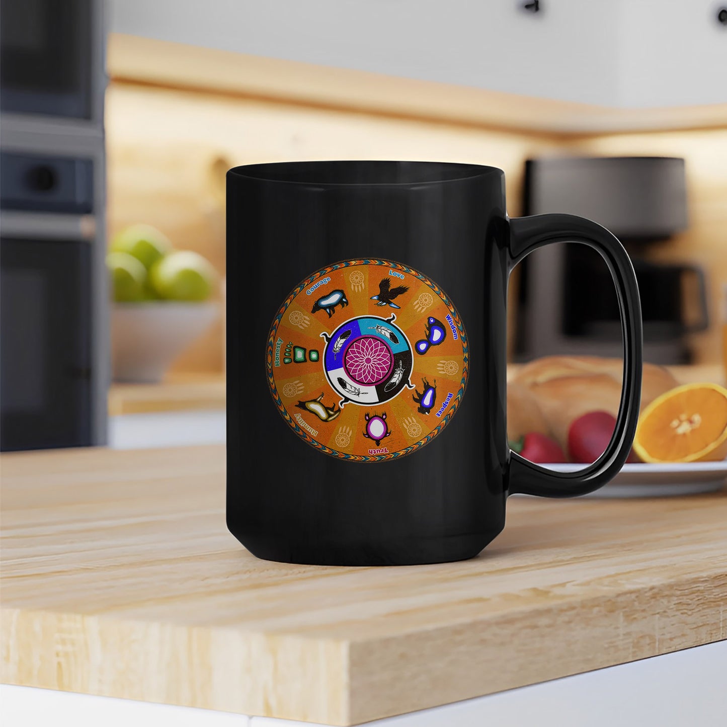 The Seven Grandfather Teachings - Medicine Wheel Graphic Ceramic Coffee Mug