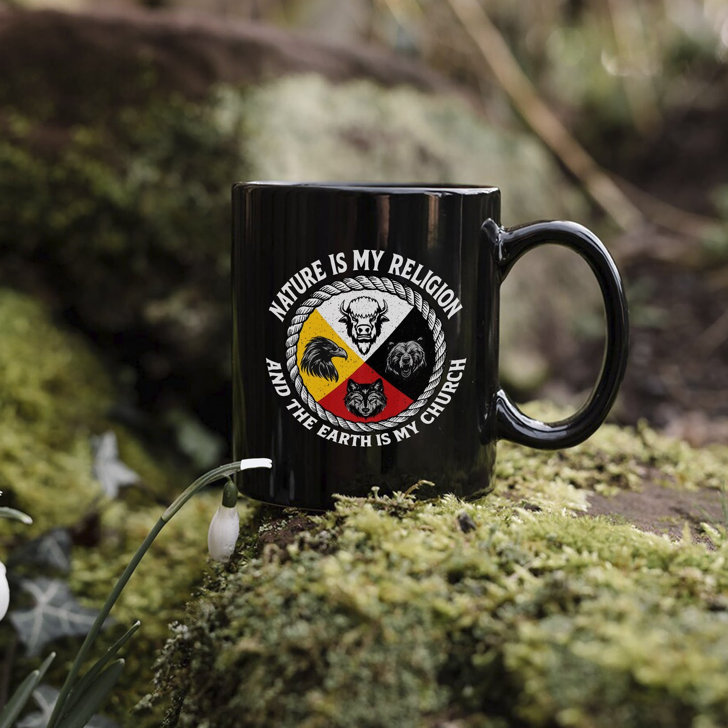 Nature Is My Religion, The Earth Is My Church - Four Animals Medicine Wheel Ceramic Coffee Mug
