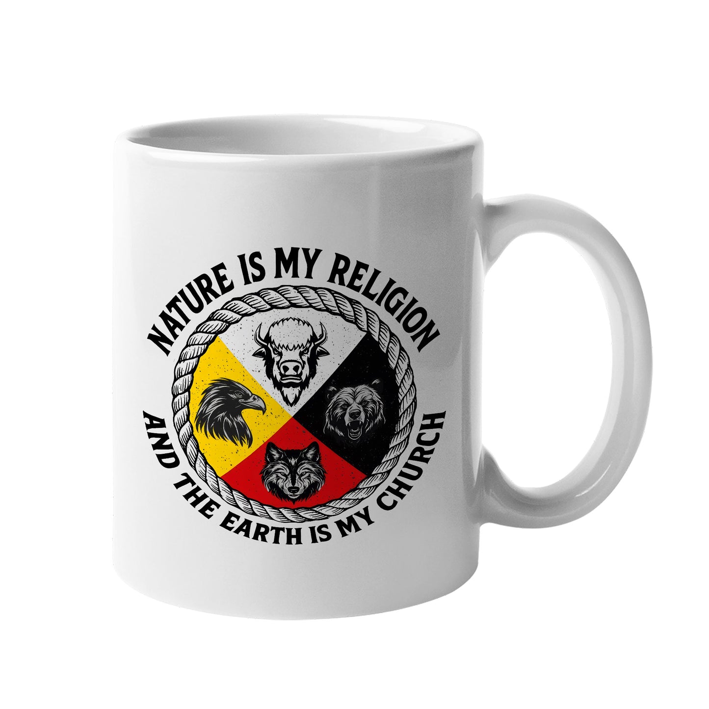 Nature Is My Religion, The Earth Is My Church - Four Animals Medicine Wheel Ceramic Coffee Mug