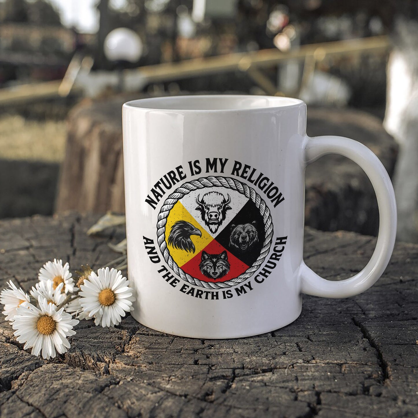Nature Is My Religion, The Earth Is My Church - Four Animals Medicine Wheel Ceramic Coffee Mug