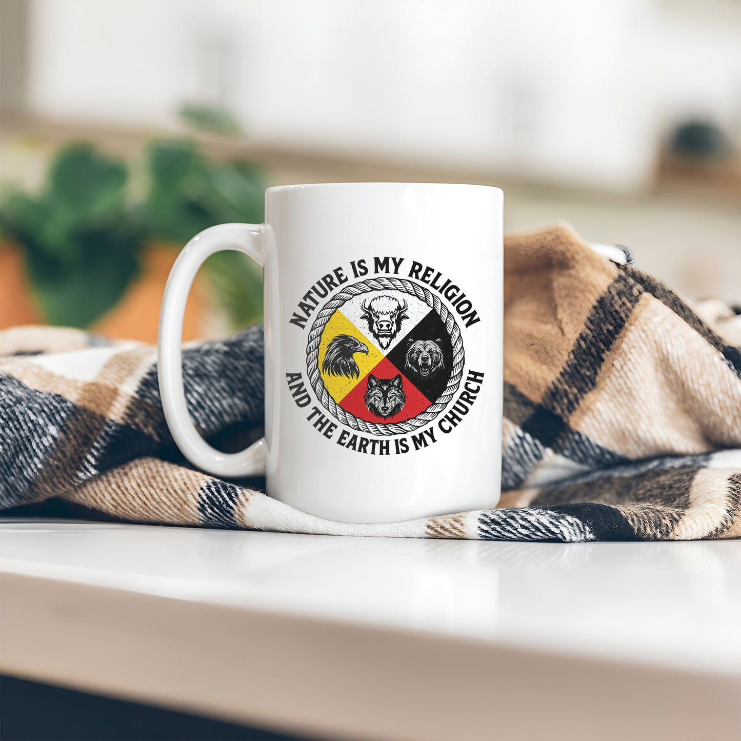 Nature Is My Religion, The Earth Is My Church - Four Animals Medicine Wheel Ceramic Coffee Mug