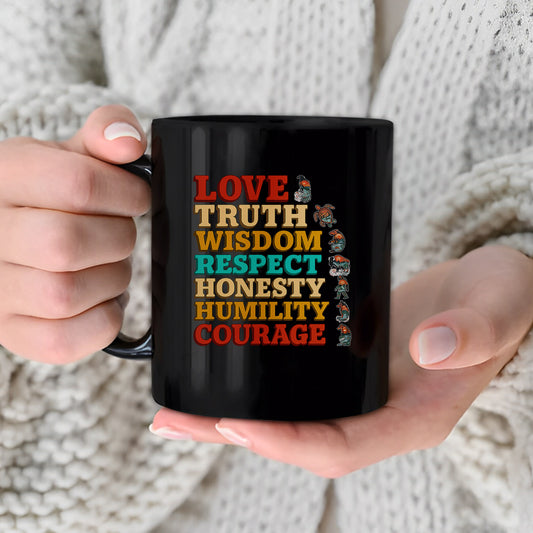 Seven Grandfather Teachings - Values Typography Ceramic Coffee Mug