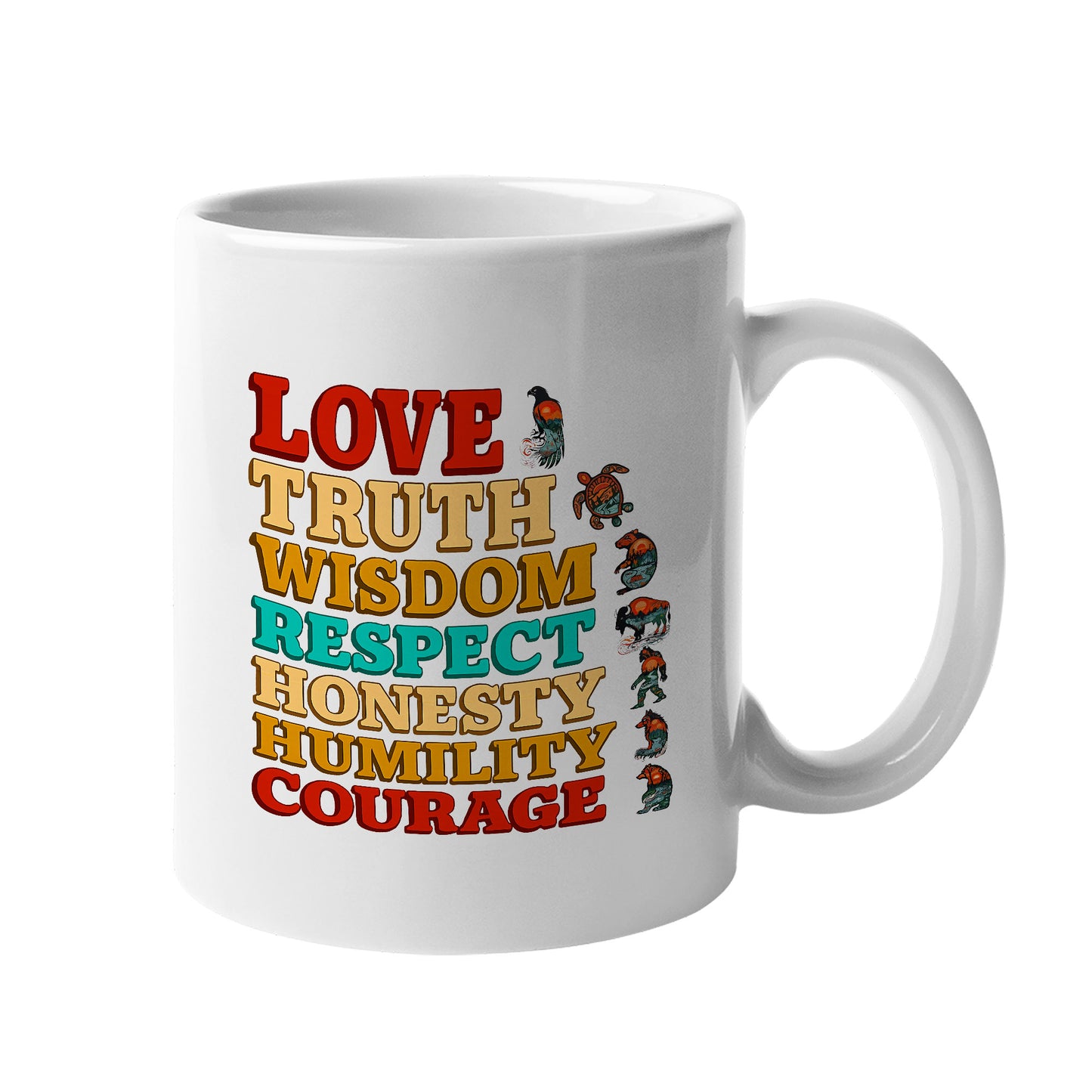 Seven Grandfather Teachings - Values Typography Ceramic Coffee Mug
