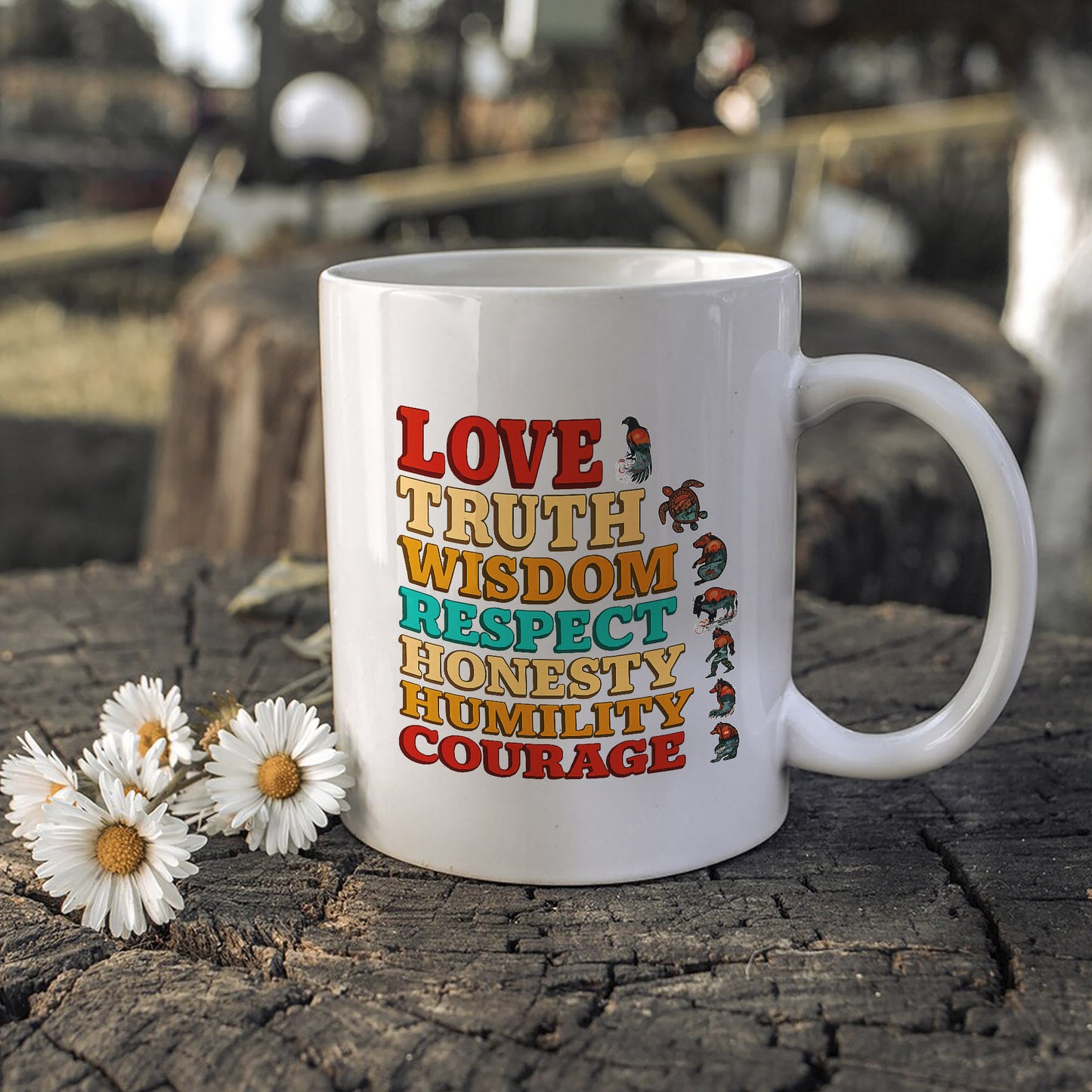 Seven Grandfather Teachings - Values Typography Ceramic Coffee Mug