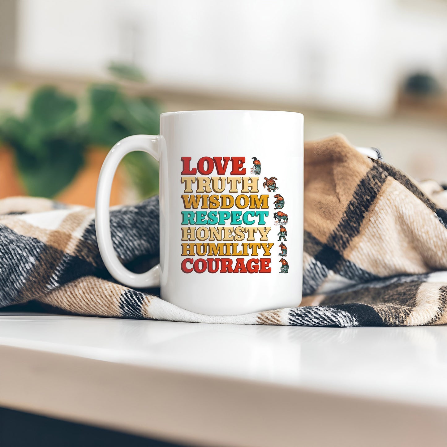 Seven Grandfather Teachings - Values Typography Ceramic Coffee Mug