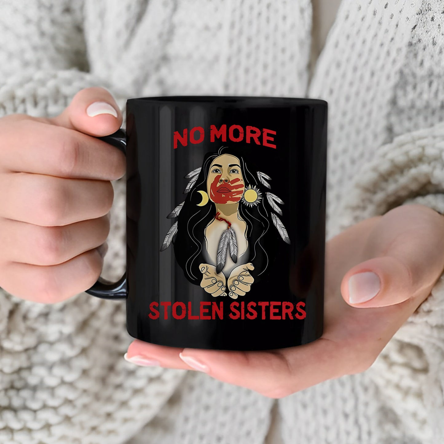 MMIW I Wear Red for My Sisters - No More Stolen Sisters Red Hand Ceramic Mug, Empowerment Mug for Native American Women