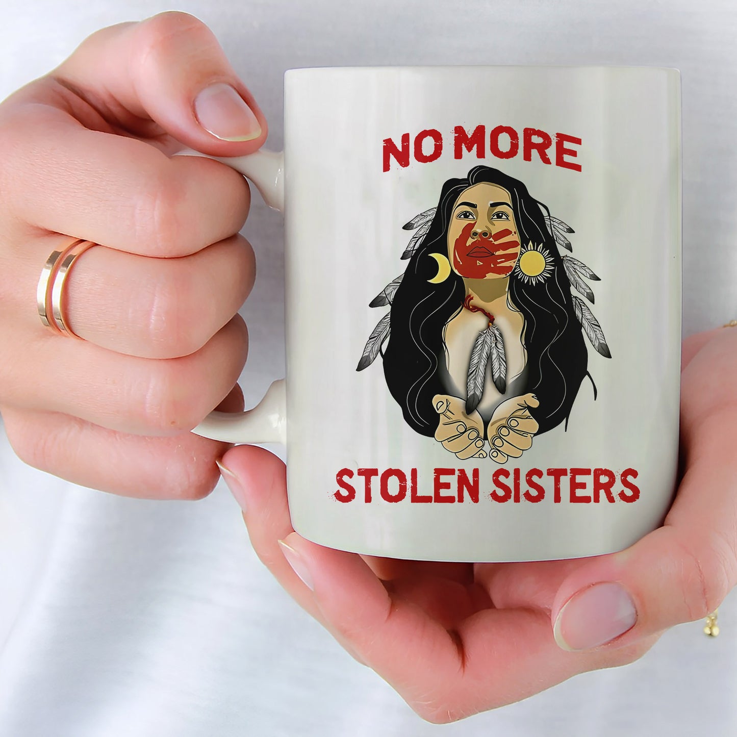 MMIW I Wear Red for My Sisters - No More Stolen Sisters Red Hand Ceramic Mug, Empowerment Mug for Native American Women