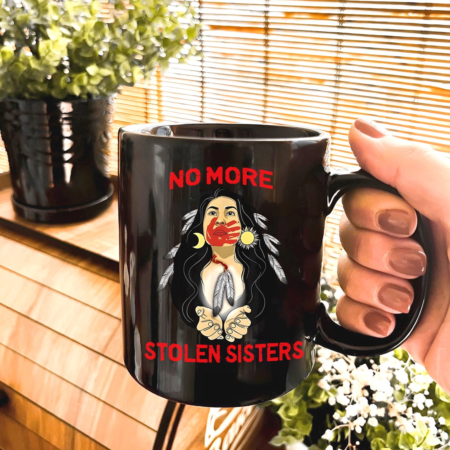 MMIW I Wear Red for My Sisters - No More Stolen Sisters Red Hand Ceramic Mug, Empowerment Mug for Native American Women