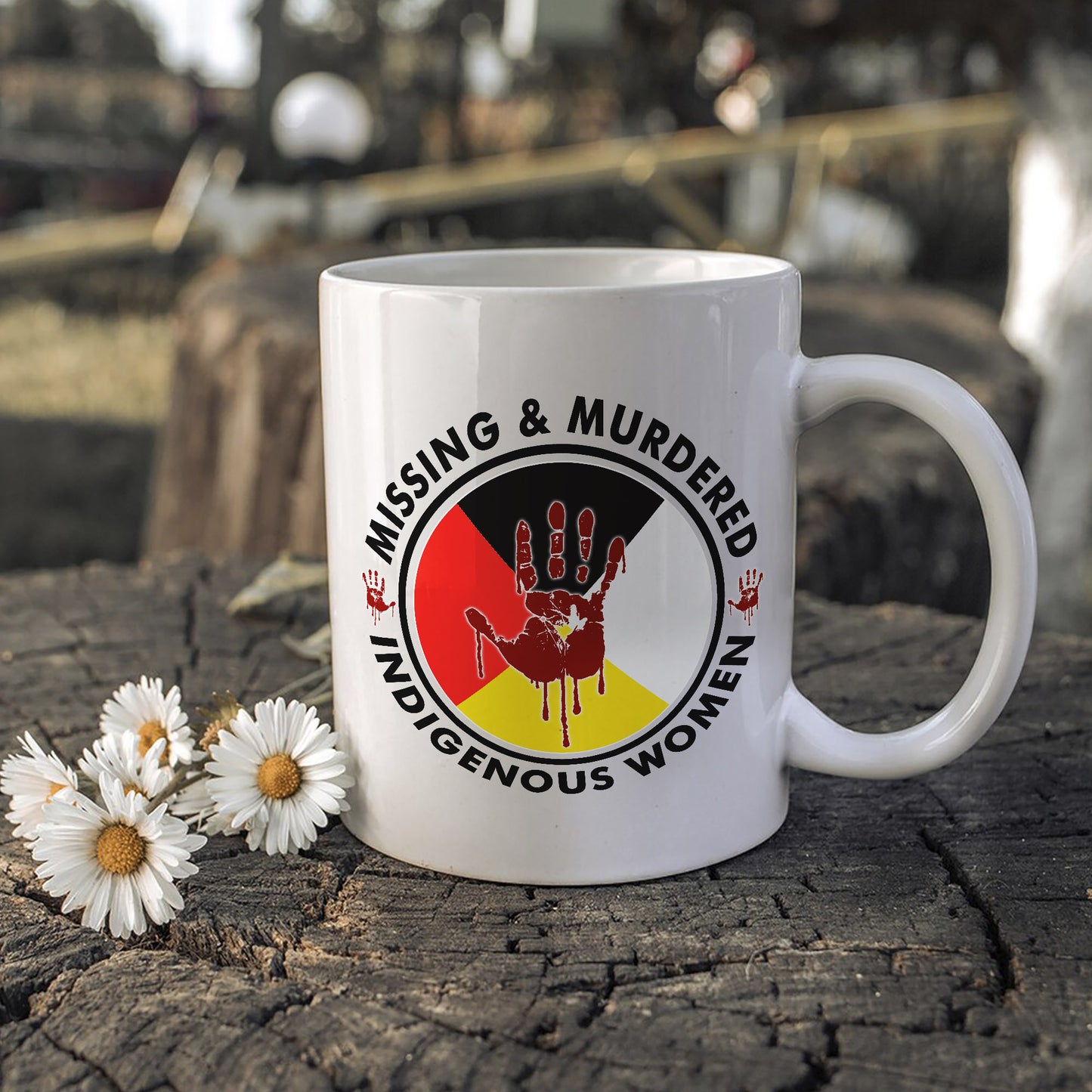 MMIW Missing and Murdered Indigenous Women Red Hand Circle Ceramic Coffee Mug