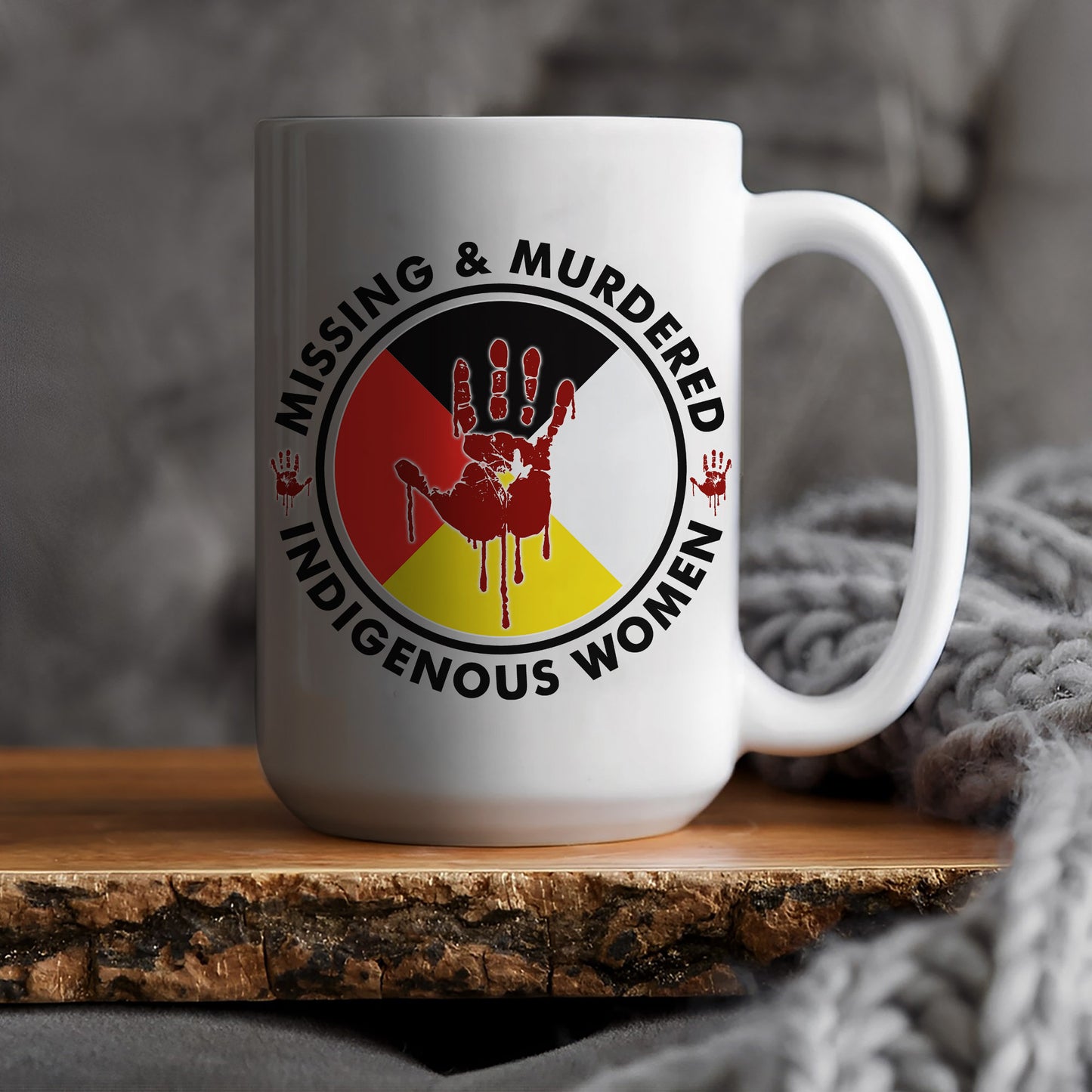 MMIW Missing and Murdered Indigenous Women Red Hand Circle Ceramic Coffee Mug