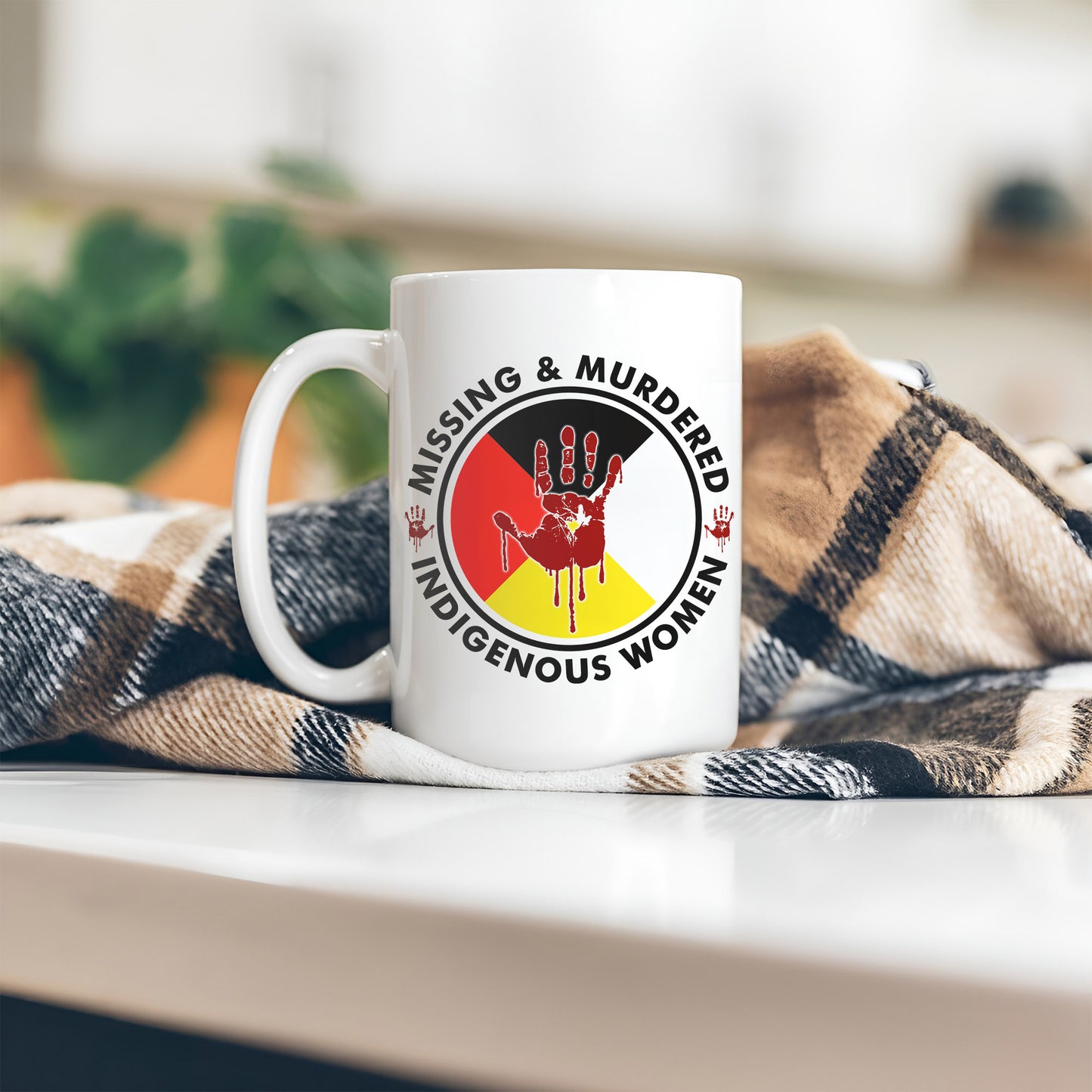 MMIW Missing and Murdered Indigenous Women Red Hand Circle Ceramic Coffee Mug
