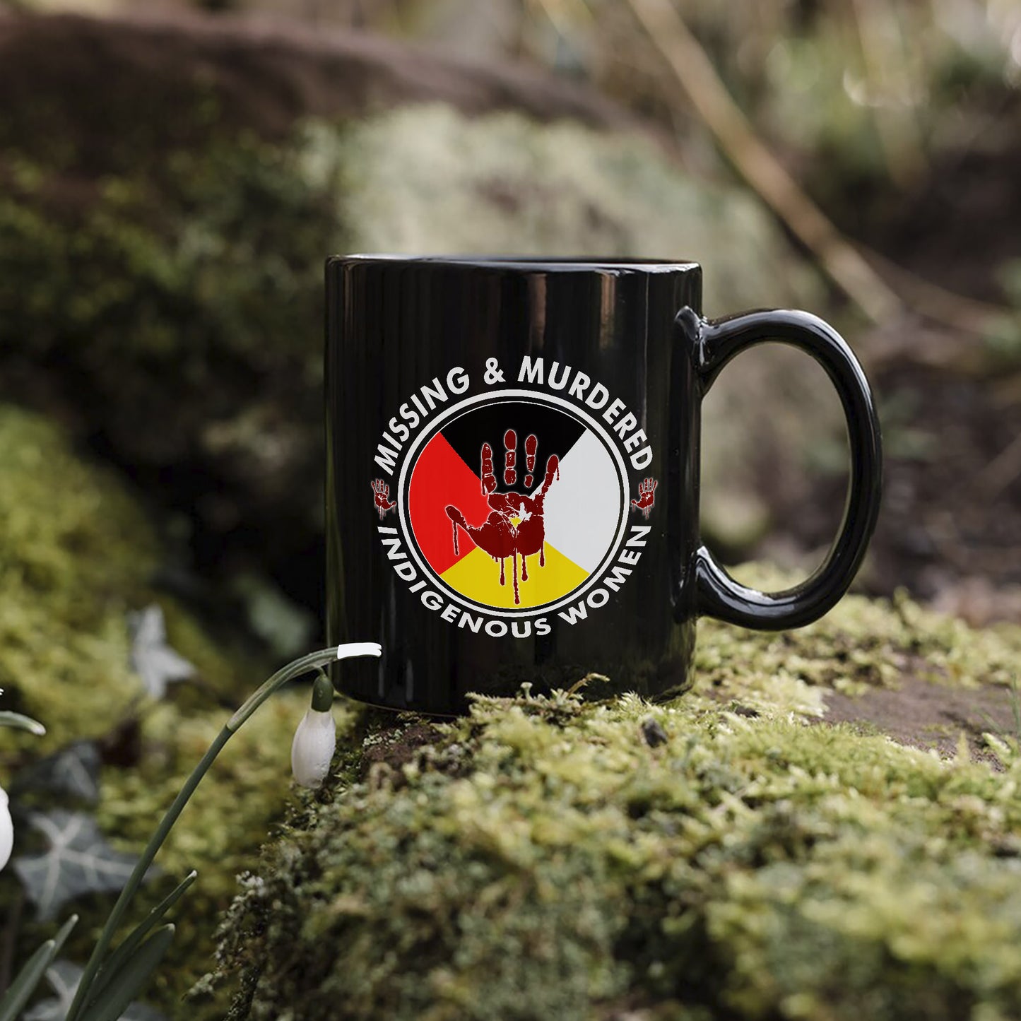 MMIW Missing and Murdered Indigenous Women Red Hand Circle Ceramic Coffee Mug