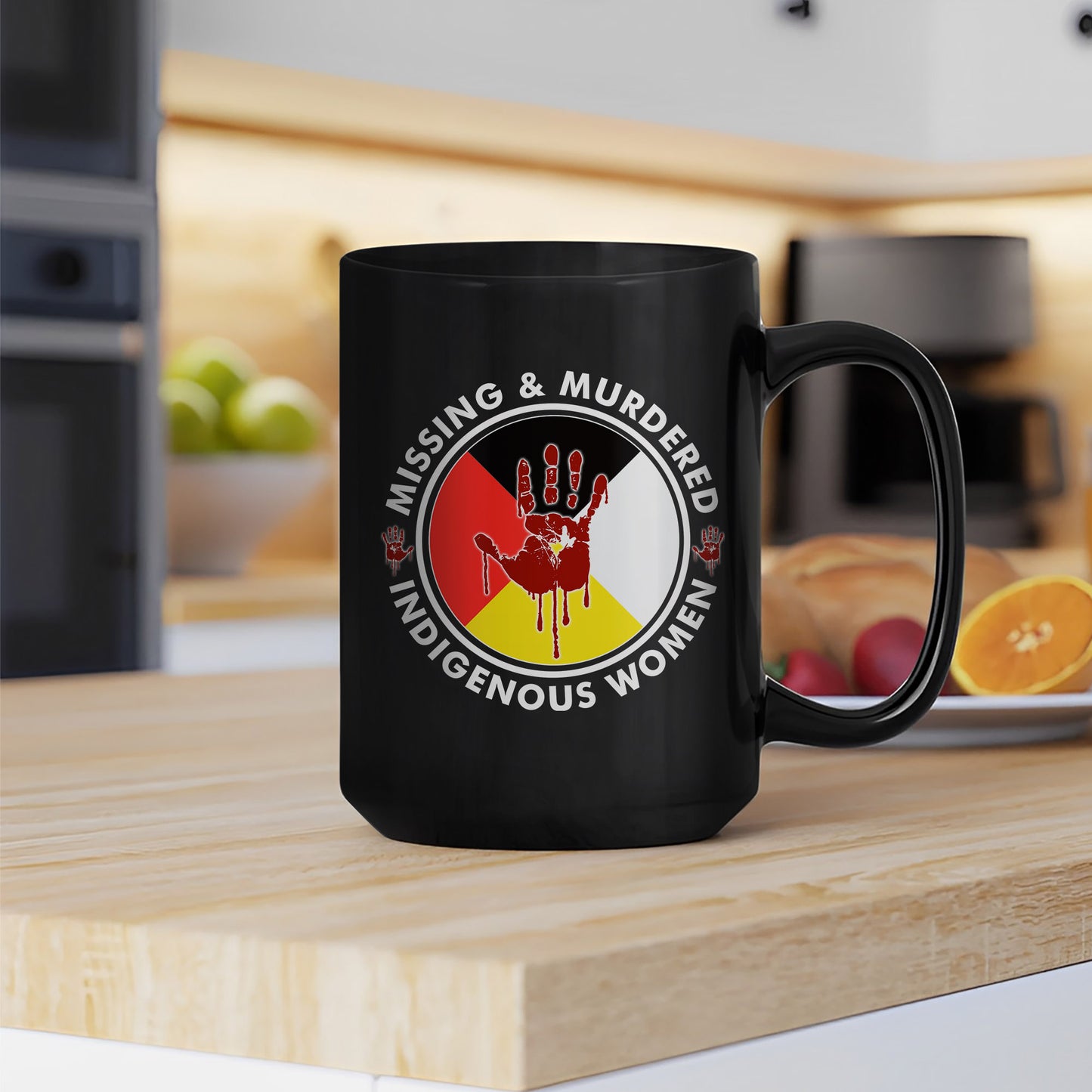 MMIW Missing and Murdered Indigenous Women Red Hand Circle Ceramic Coffee Mug