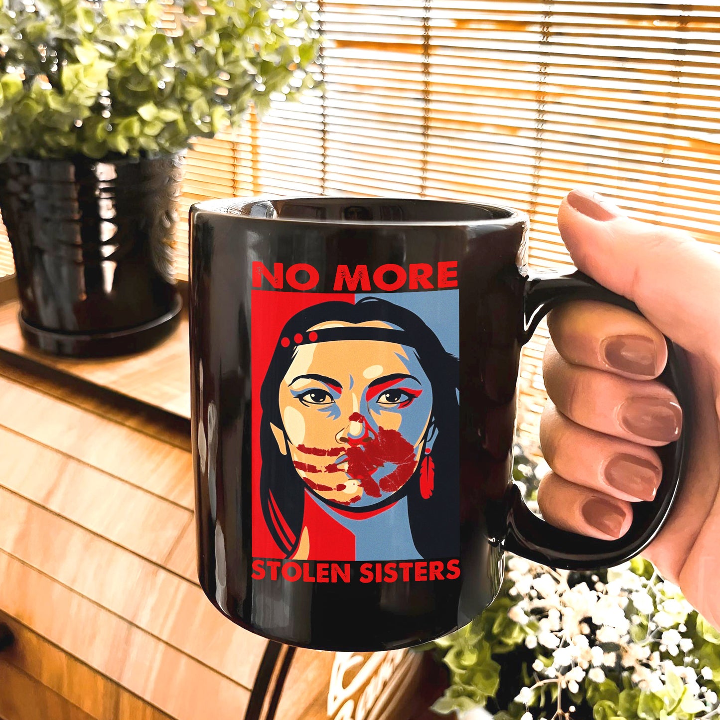MMIW No More Stolen Sisters Red Hand Ceramic Mug