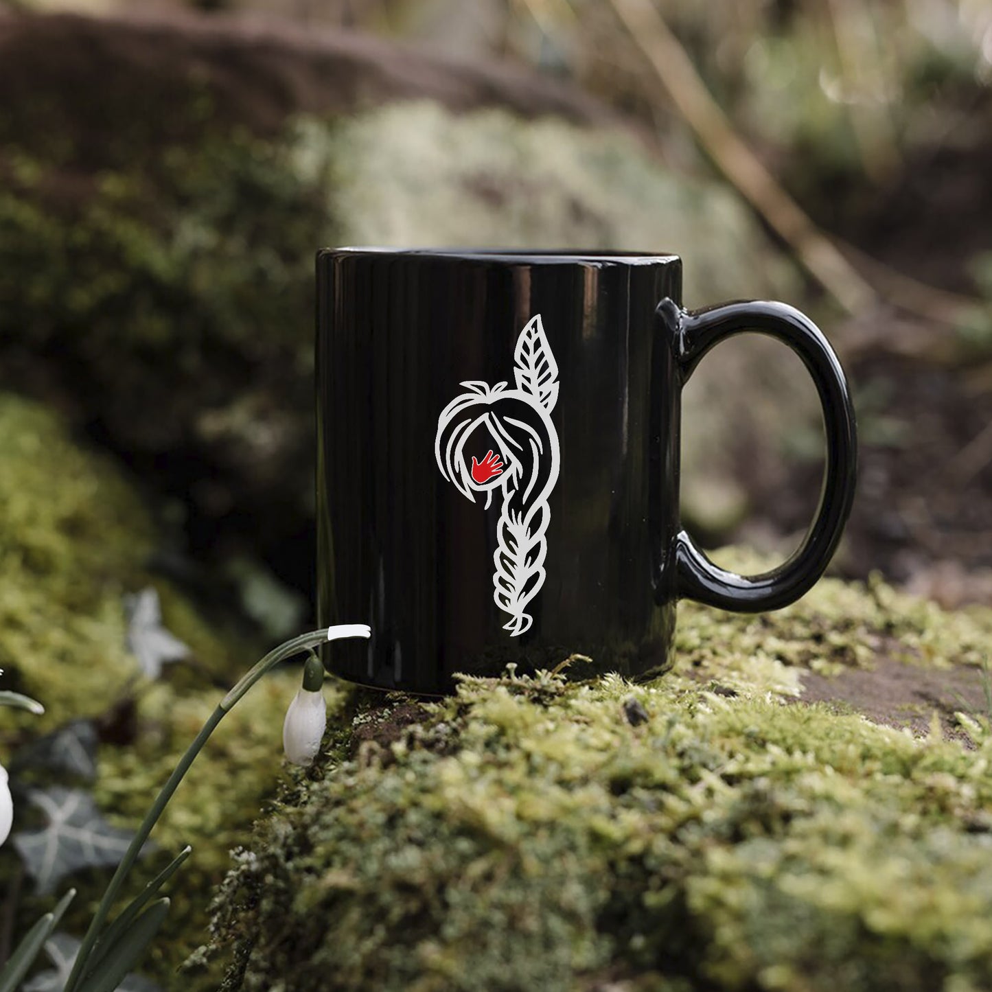 MMIW Red Hand Black Hair Indigenous Women Ceramic Mug