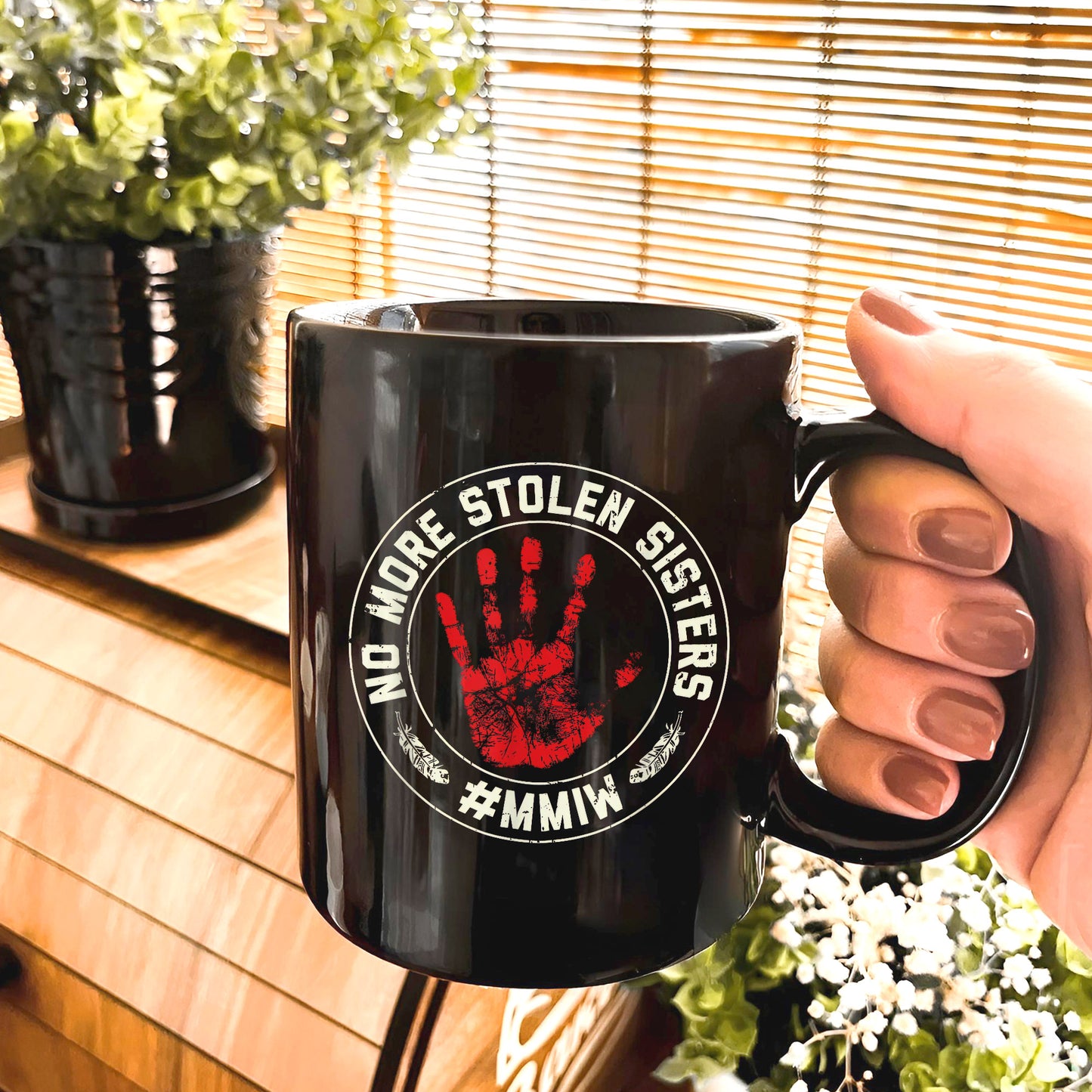 MMIW No More Stolen Sisters Ceramic Coffee Mug - Empowerment Mug for Missing and Murdered Indigenous Women
