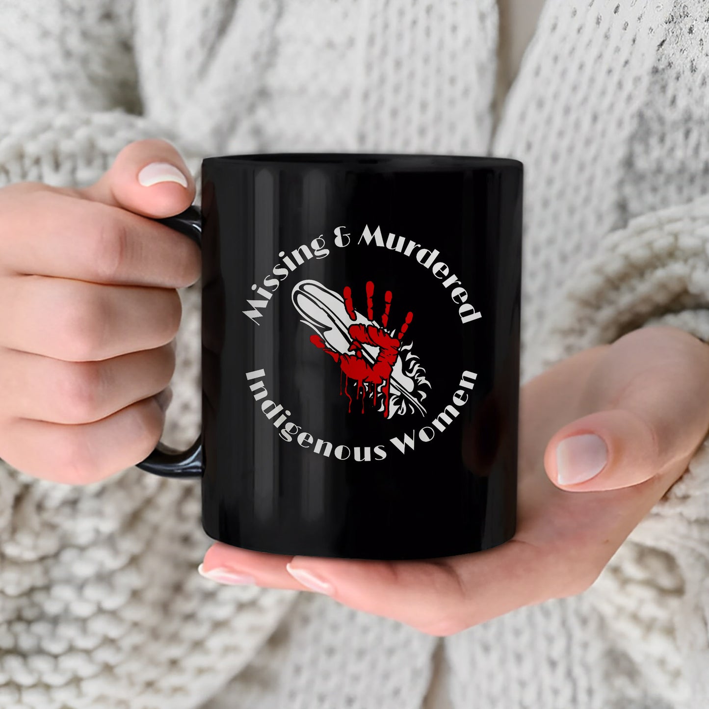 MMIW Red Hand Ceramic Coffee Mug - Native American Empowerment Mug