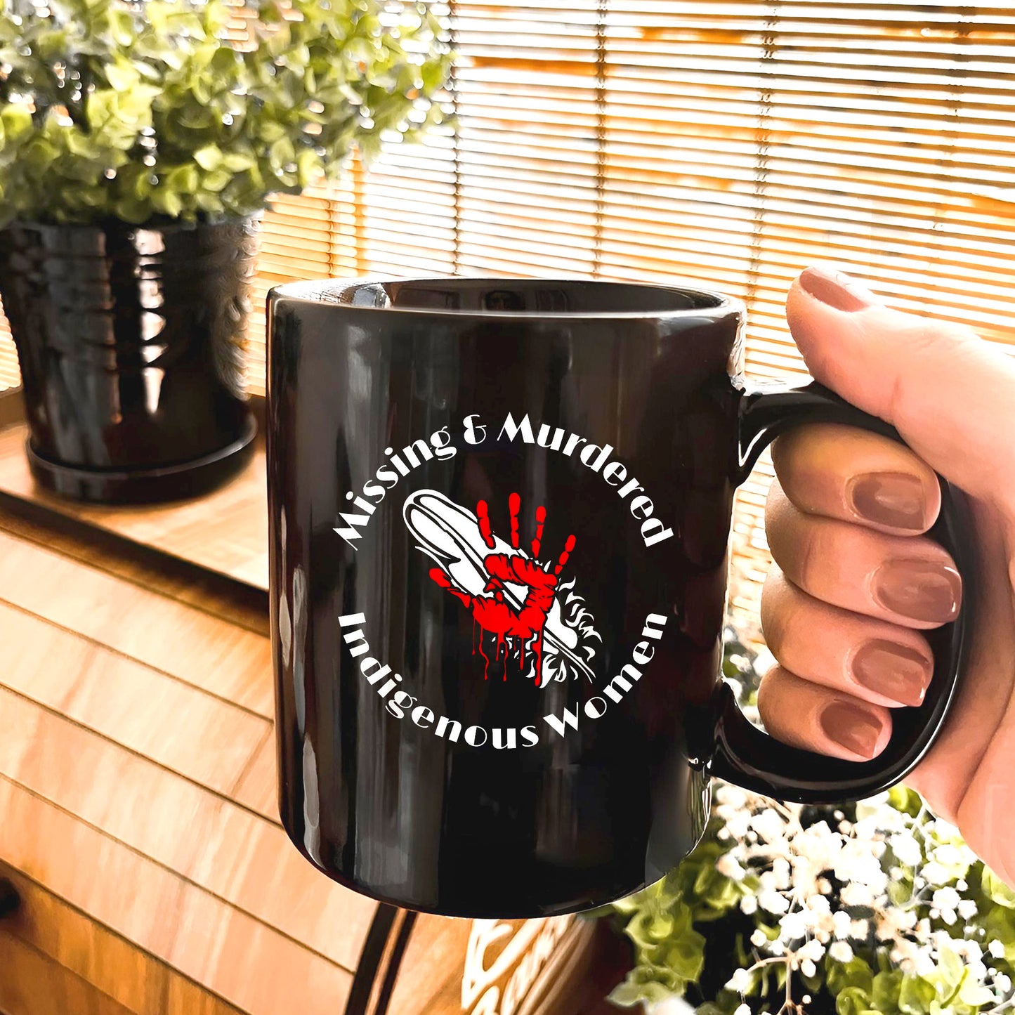 MMIW Red Hand Ceramic Coffee Mug - Native American Empowerment Mug