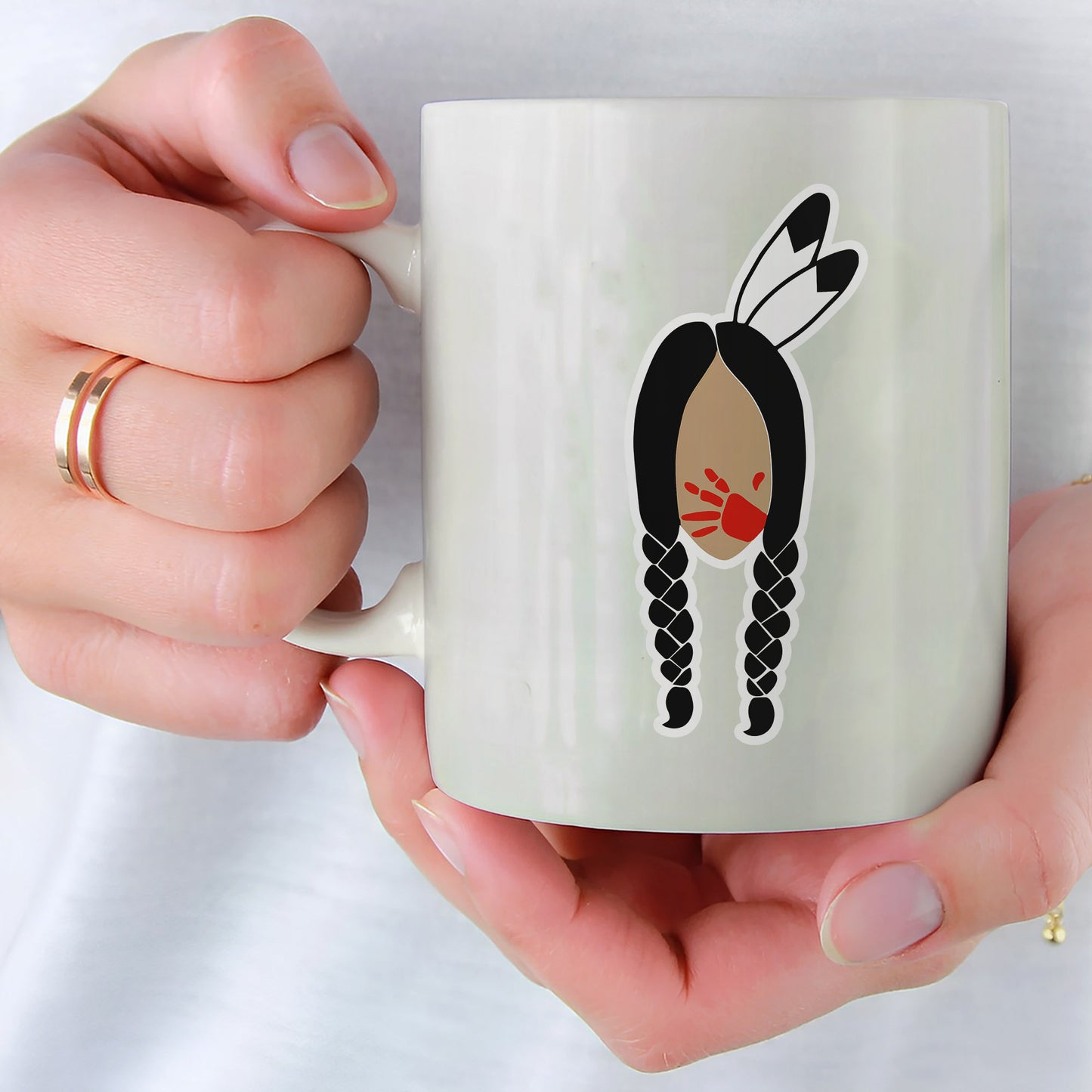 MMIW No More Stolen Sisters Red Hand Ceramic Mug - Empowerment for Missing Indigenous Women