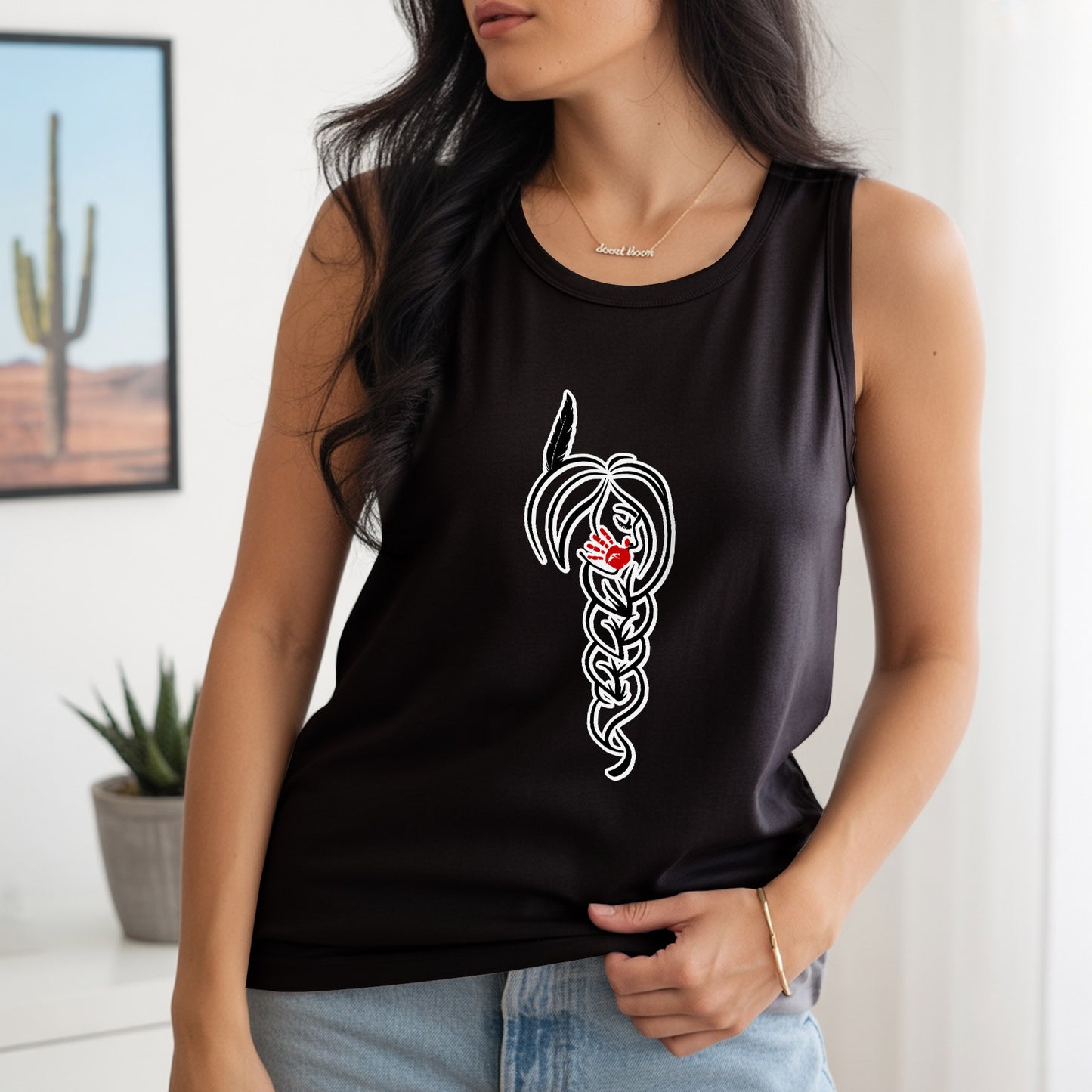 MMIW Awareness Braided Hair Red Handprint Design Unisex Tank Top