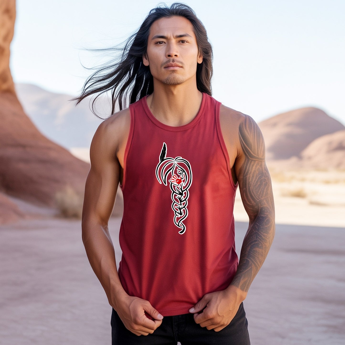 MMIW Awareness Braided Hair Red Handprint Design Unisex Tank Top