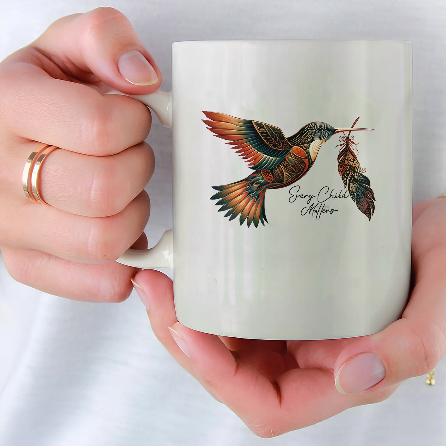 Every Child Matters Hummingbird Feather Native American Ceramic Coffee Mug