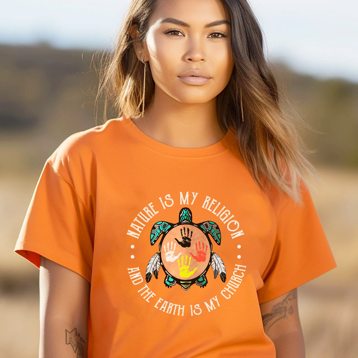 Sacred Turtle Tee Nature Is My Religion For Orange Shirt Day Unisex T-Shirt/Hoodie/Sweatshirt 257