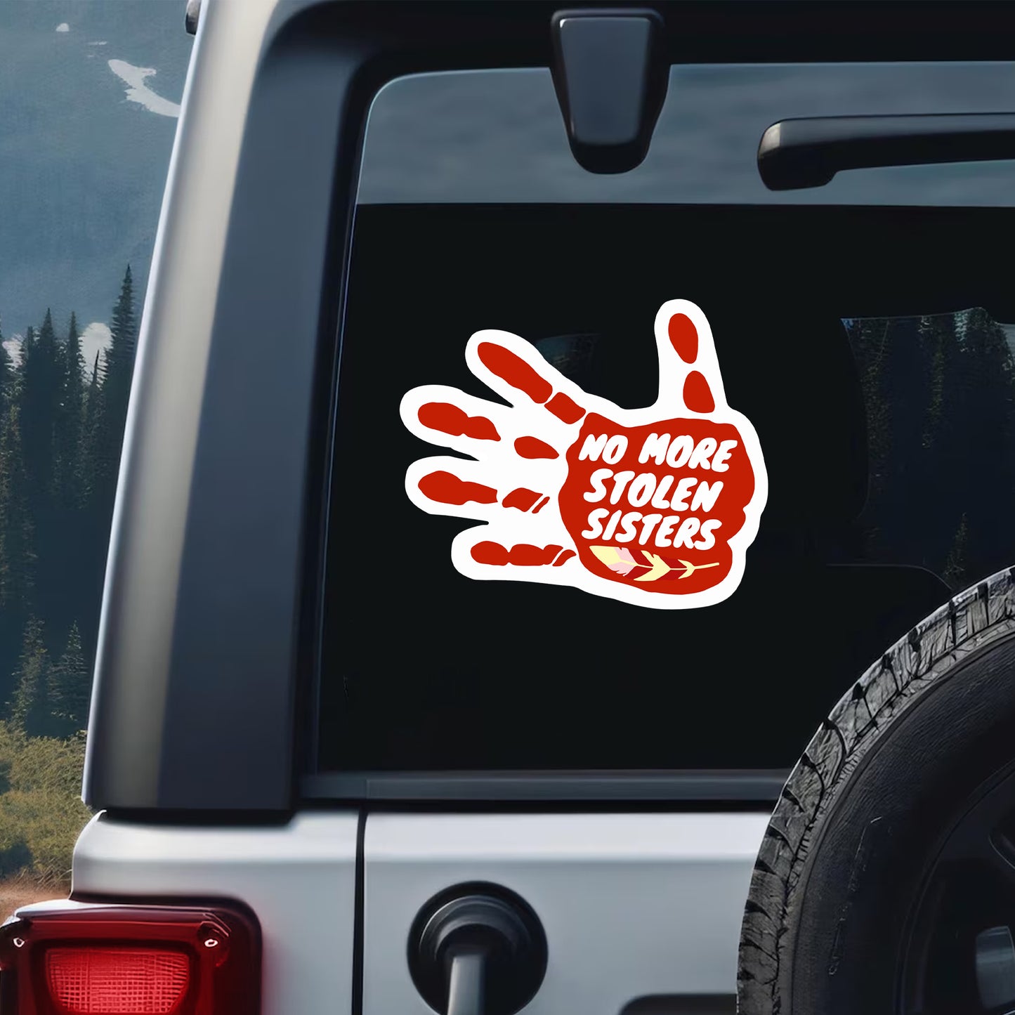 No More Stolen Sisters Car Decal - MMIW Awareness Red Hand Sticker