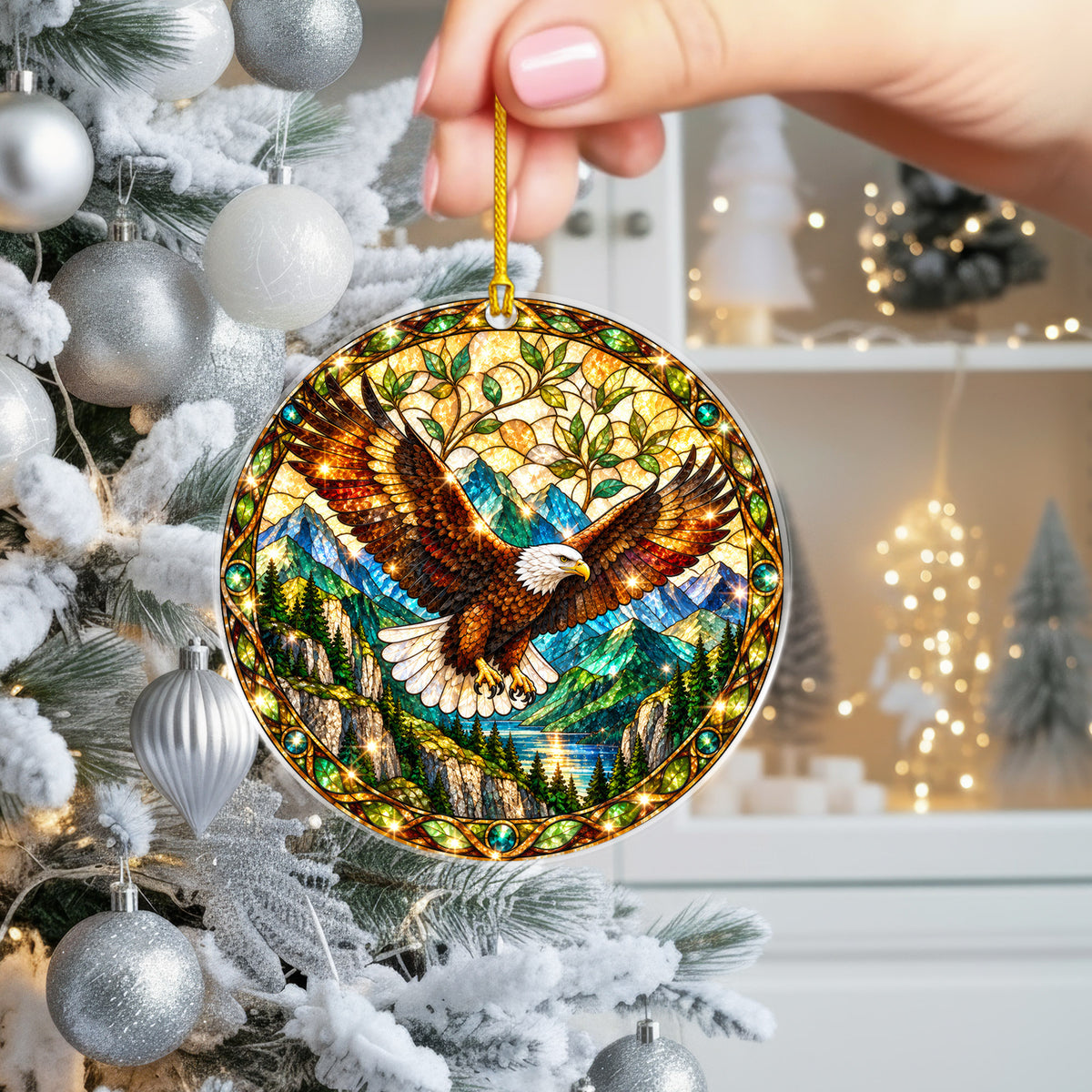 Bald Eagle Acrylic Ornament, Stained Glass Christmas Decor