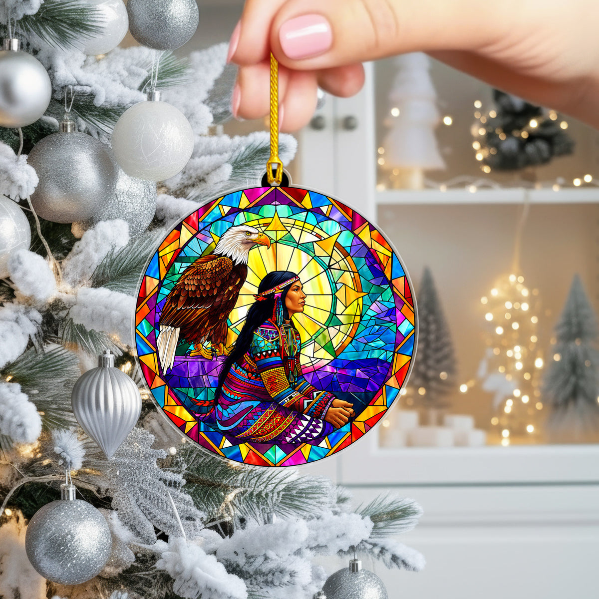 Native American Woman & Eagle Stained Glass Acrylic Ornament