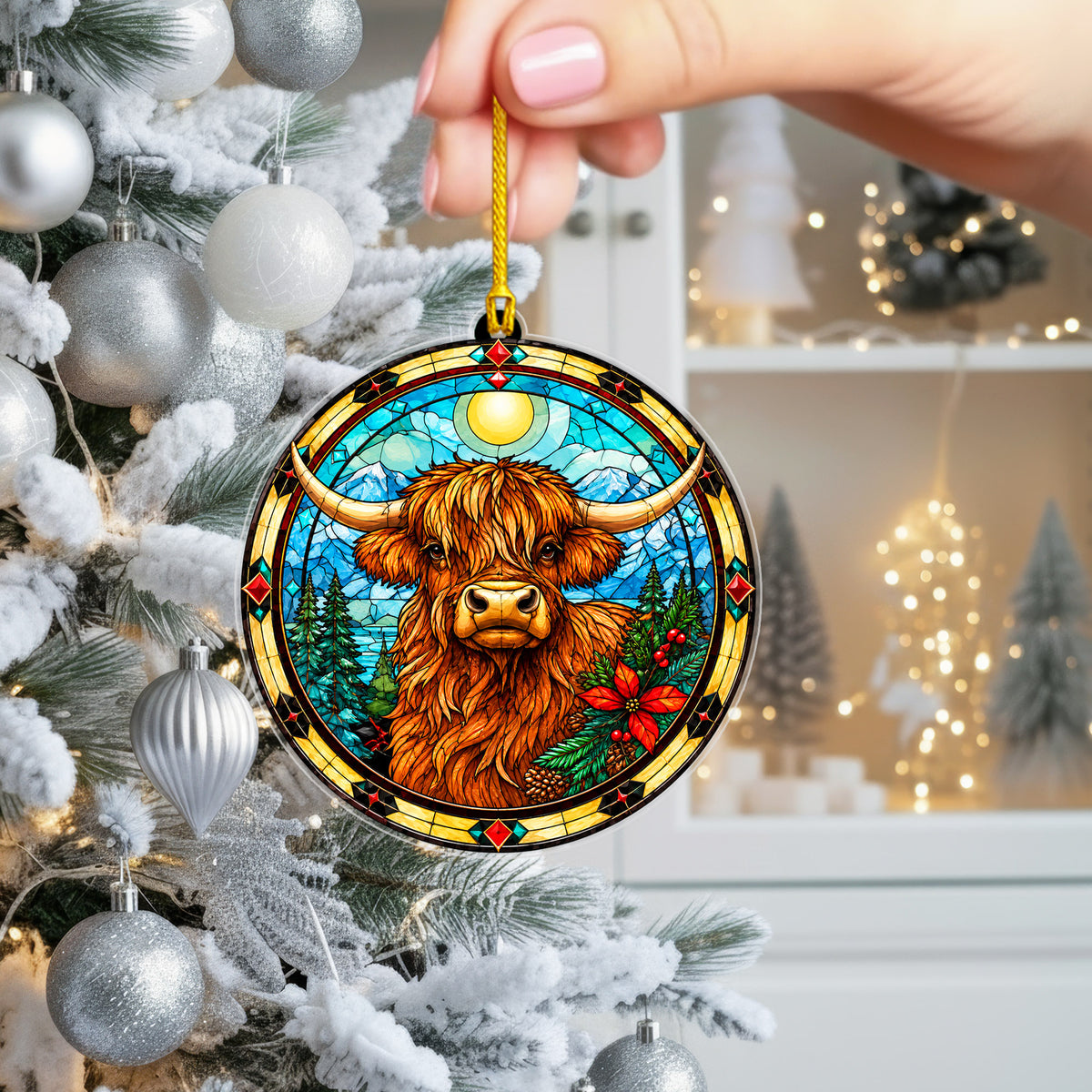 Native American Buffalo Stained Glass Acrylic Ornament