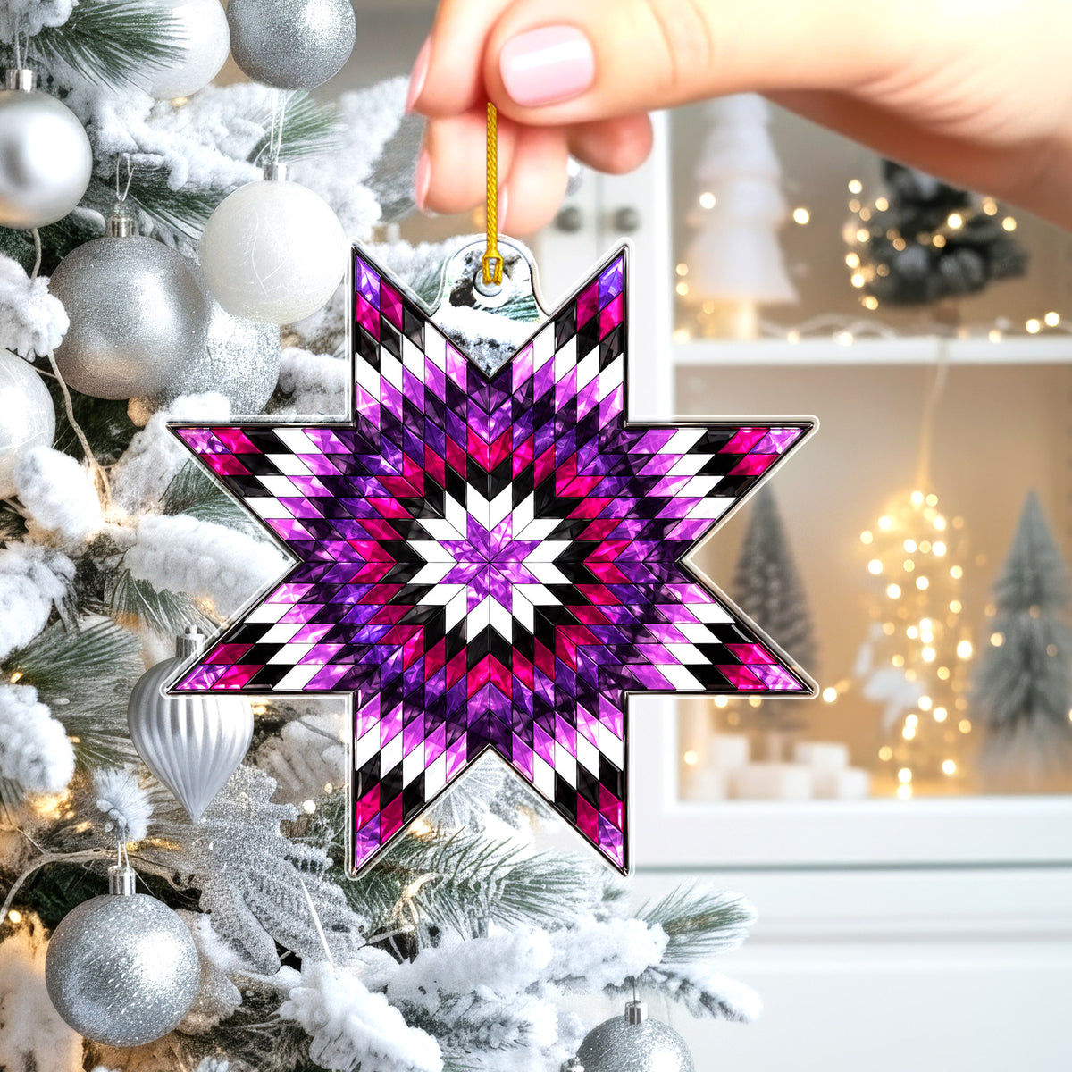 Purple Native American Star Quilt Acrylic Christmas Ornament